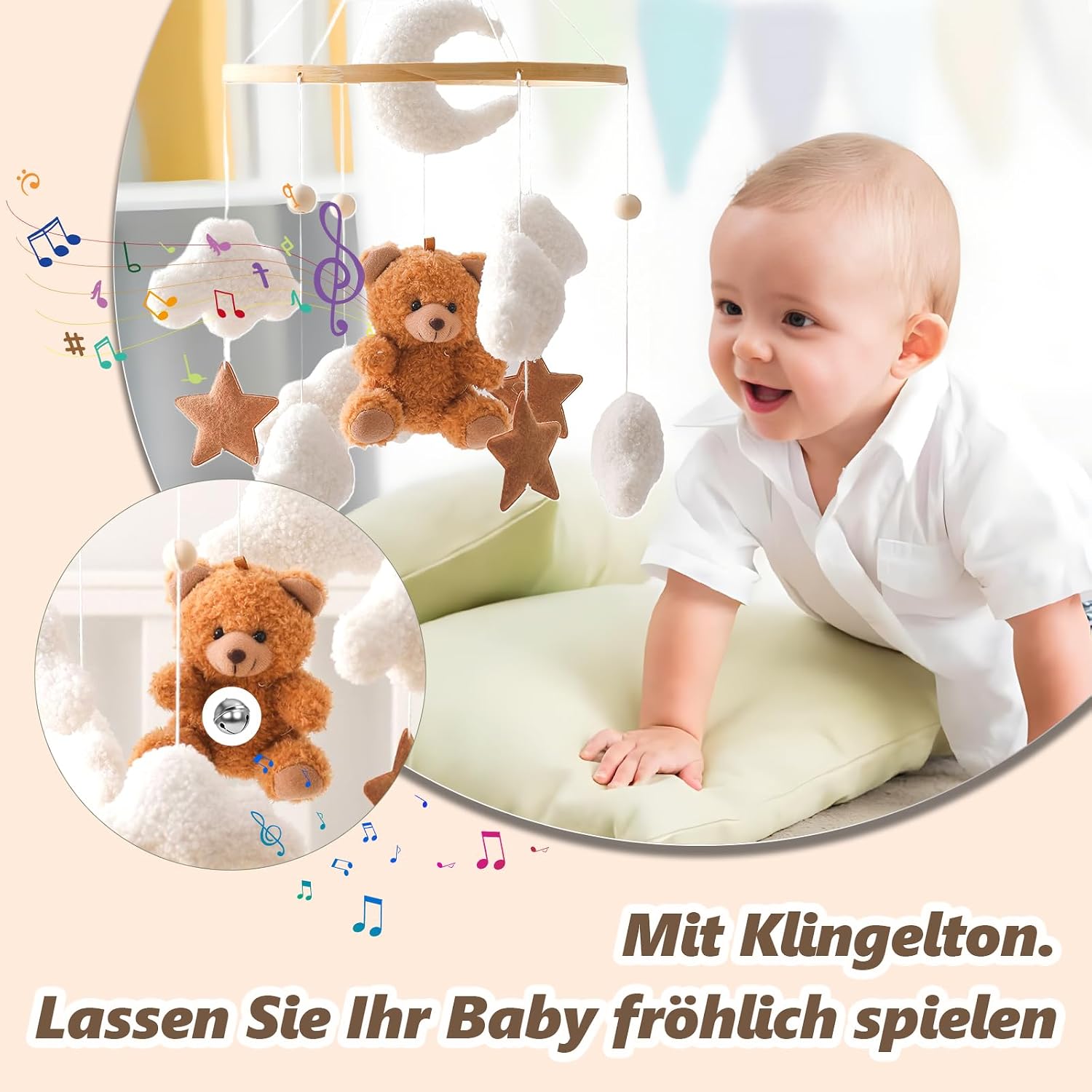 Thumbnail 5 de Herfair Mobile Baby Bettglocke mit Teddybär – Filz-Design in Braun