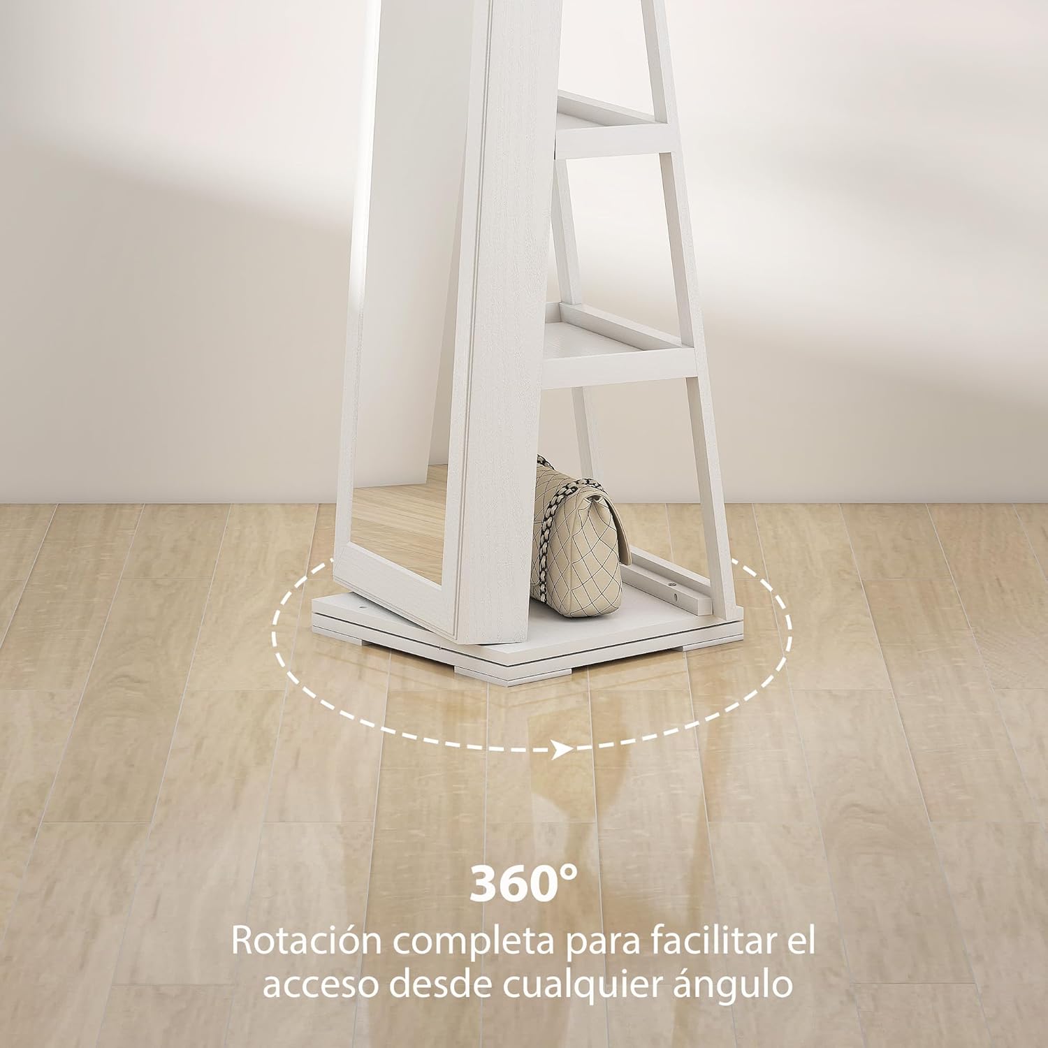 Detalle 1 de HOMCOM espejo joyero 360° 38x38x160 cm