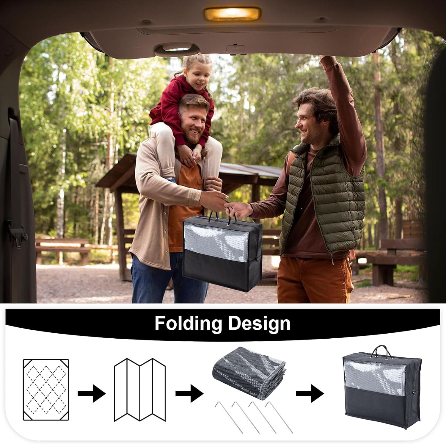 Thumbnail 3 de Homaxy Outdoor Teppich wetterfest aus Kunststoffstroh, faltbar & waschbar (240 x 300 cm) – weiß/grau, wendbar