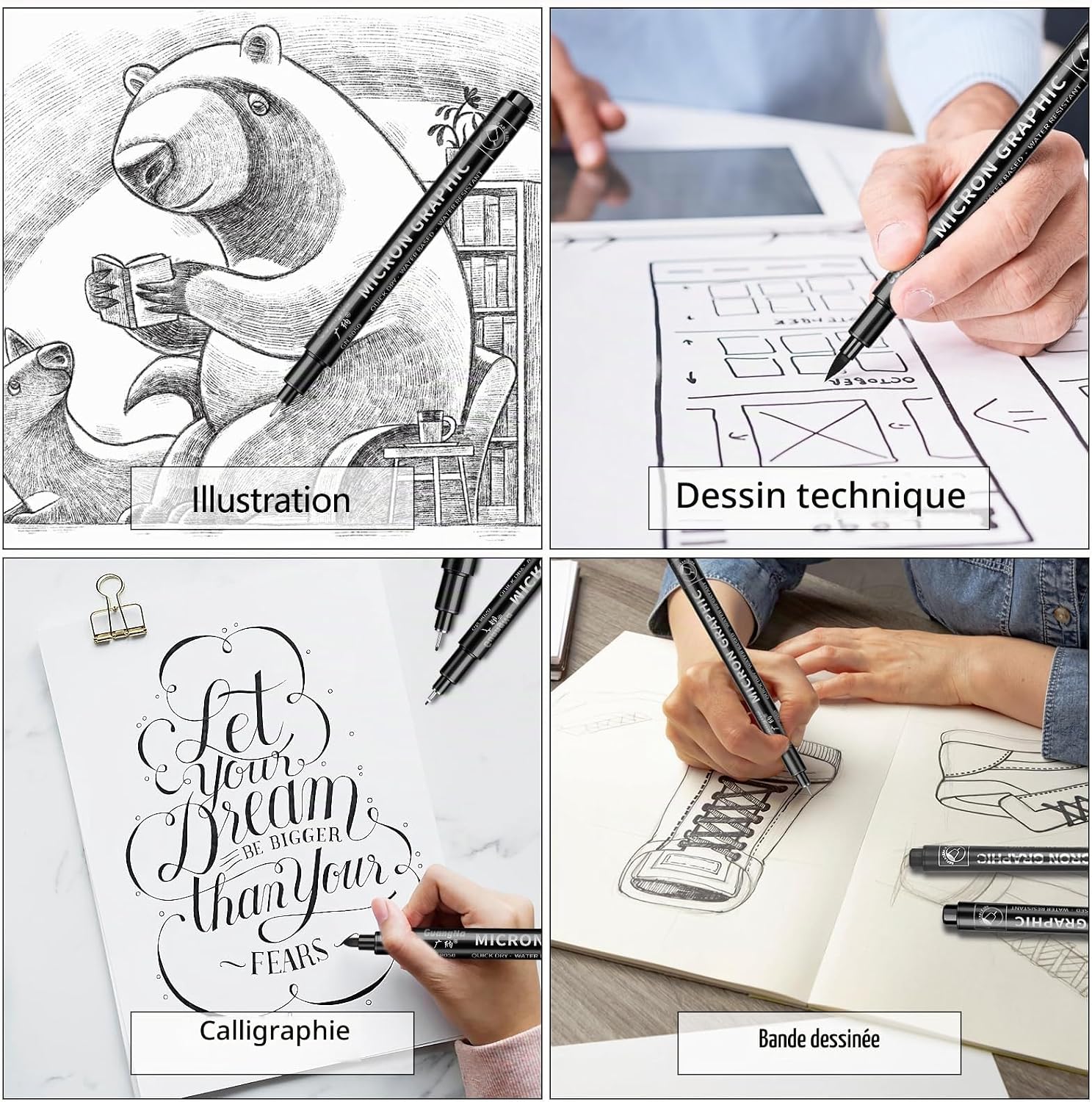 Thumbnail 6 de OFFCUP zwarte fineliners, set van 8 met verschillende puntmaten