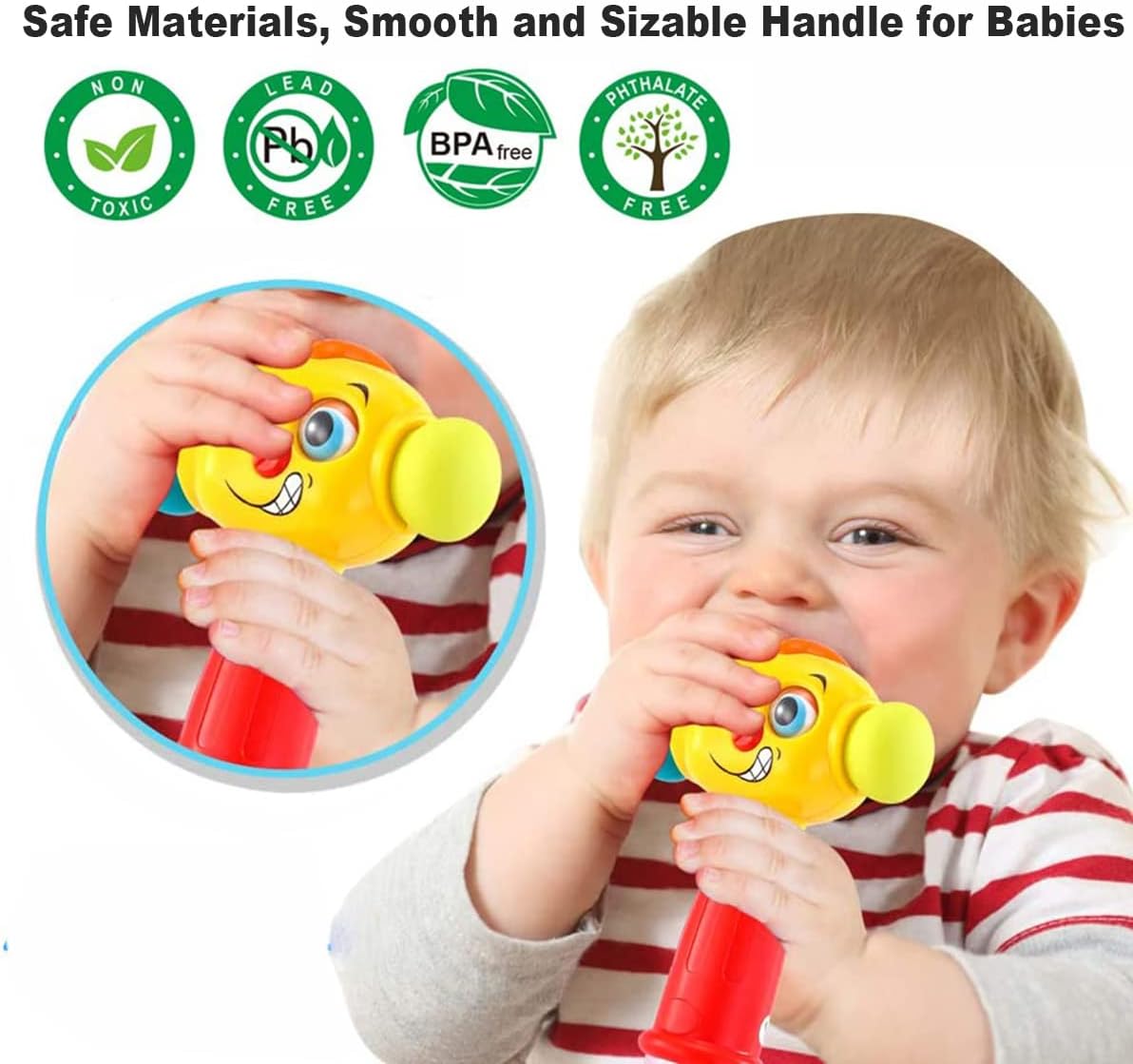 Detalle de HOLA musical hammer rattle toy for 12–18 months – lights, sounds & learning modes