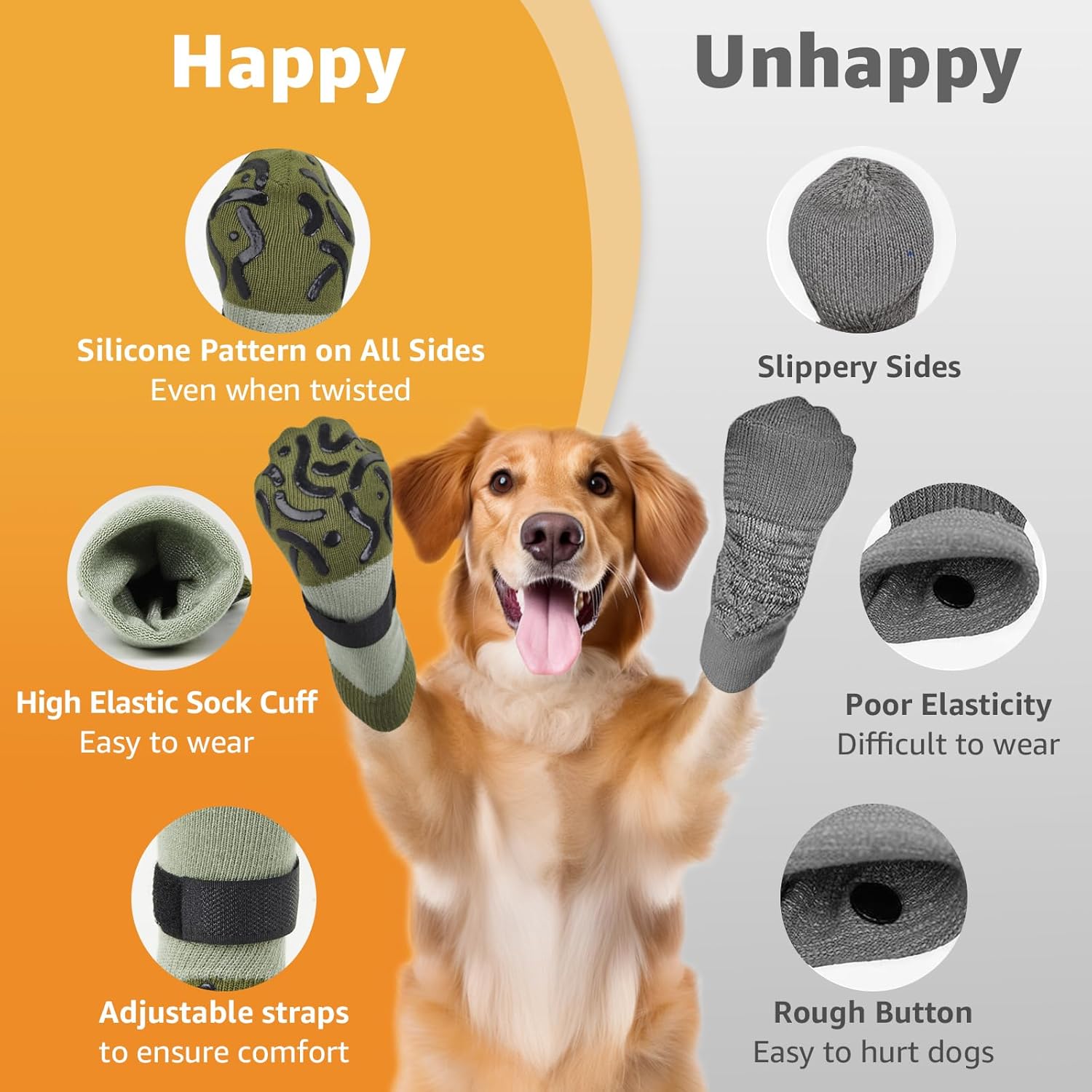 Detalle de 2 Pairs Anti Slip Dog Socks With Paw Protection and Grips (Brown, Size M) – Adjustable Straps for Senior Pets