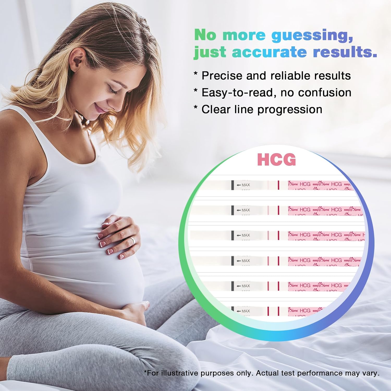 Detalle de Easy@Home Ovulation & Pregnancy Test Strips Kit with Premom app support (40 LH + 10 HCG + 50 urine cups)