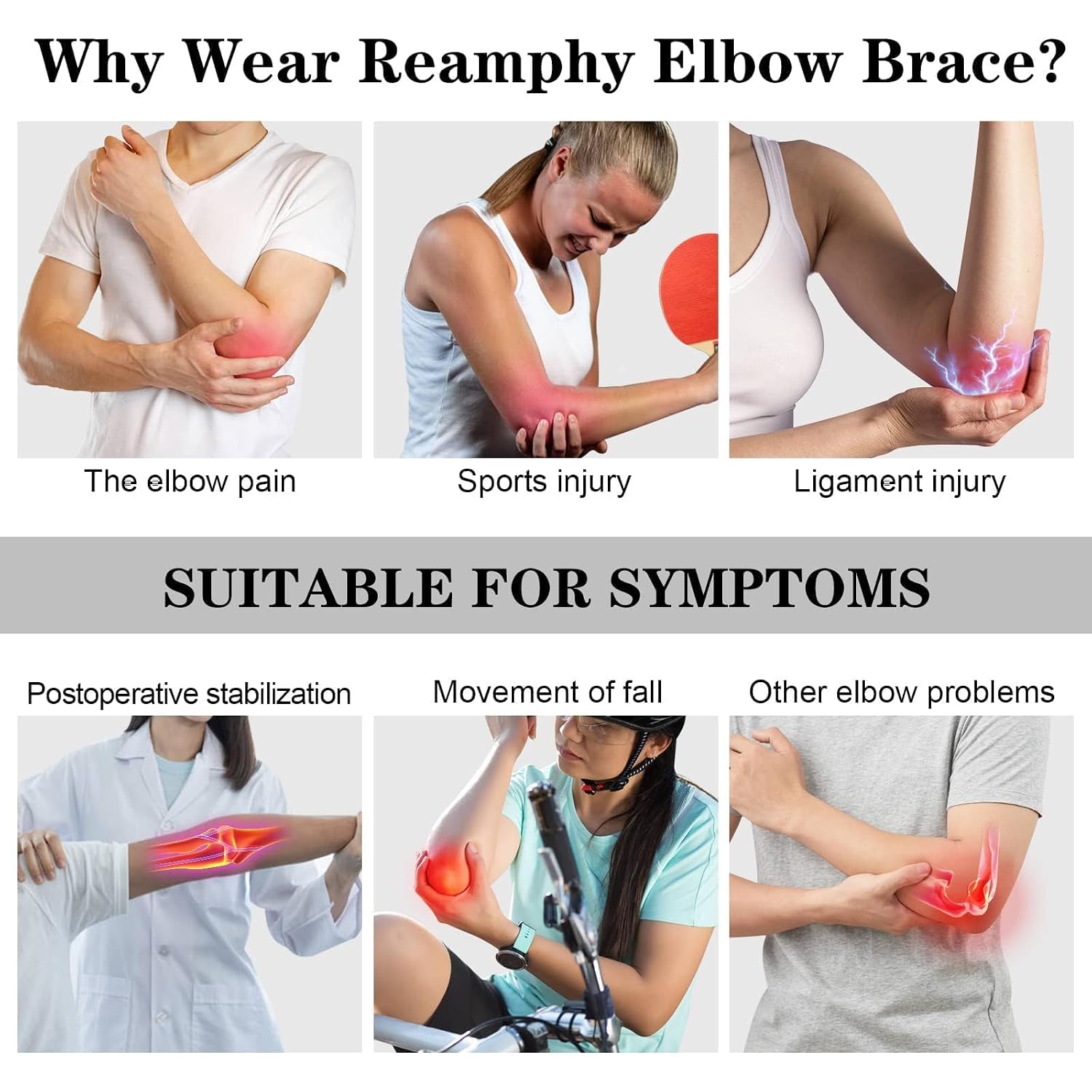 Detalle de Reamphy Small Elbow Brace, Adjustable Night Support Splint for Adults