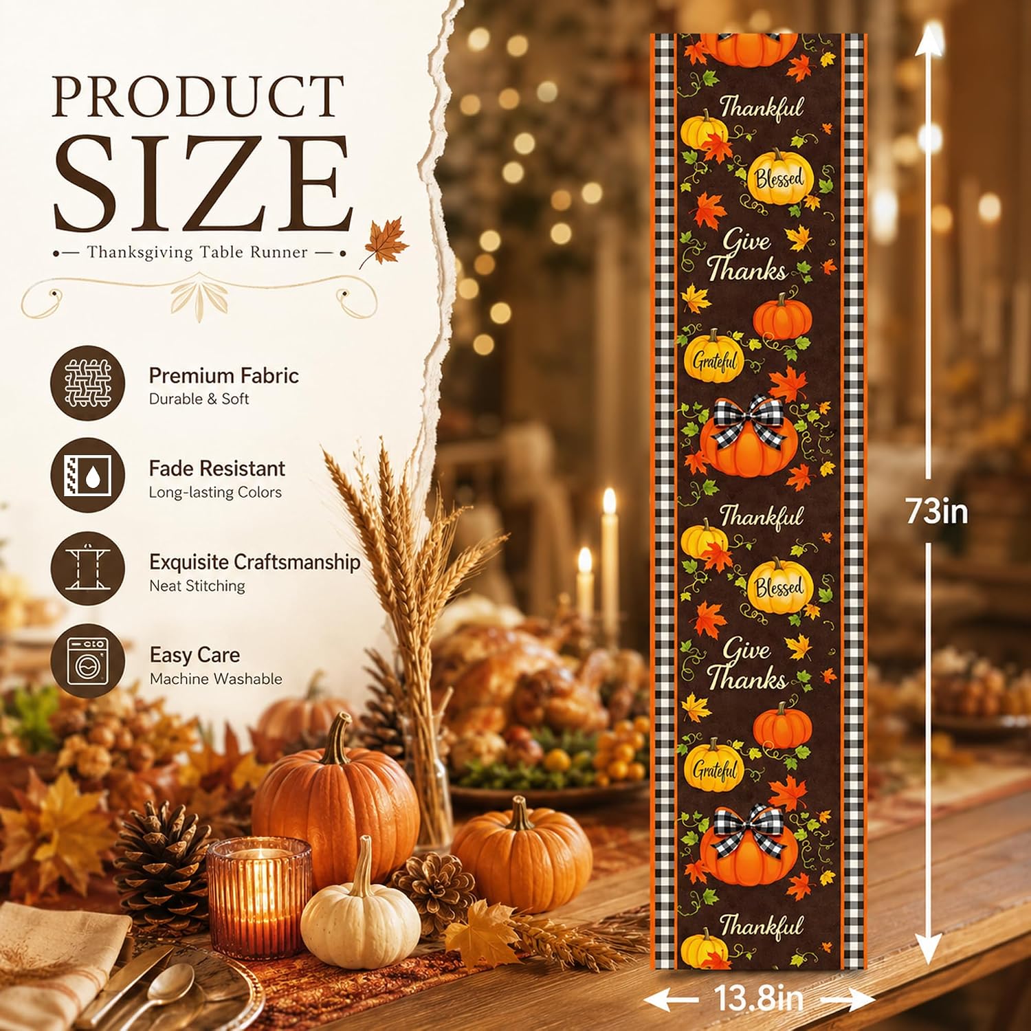 Thumbnail 2 de MSSLWANG Fall Table Runner-MSSLWANG-2026A6, Thanksgiving Polyester Table Runner