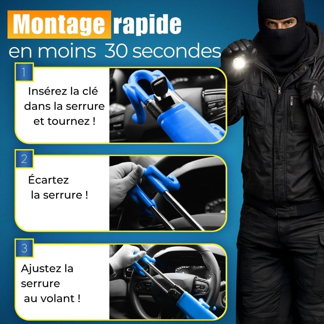 Detalle de ATG Bloque Volant Voiture – Antivol Volant et Canne Antivol pour Auto, SUV, Van, Utilitaire & Camping-Car
