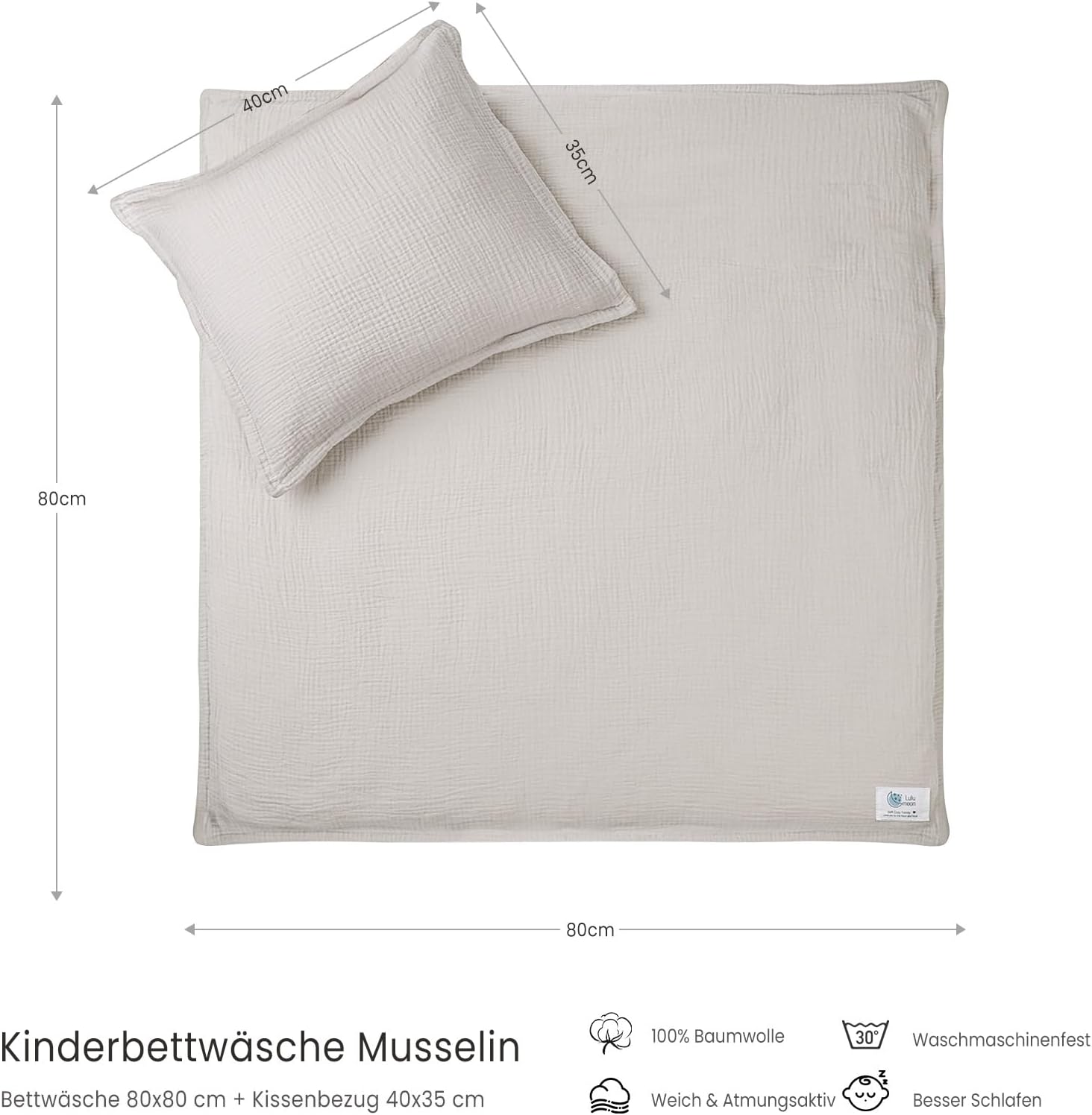 Thumbnail 5 de lulumoon Musselin Baby-Bettwäsche (80x80) – Bezug für 80x80 + Kissenbezug, Baumwolle nach Oeko-TEX