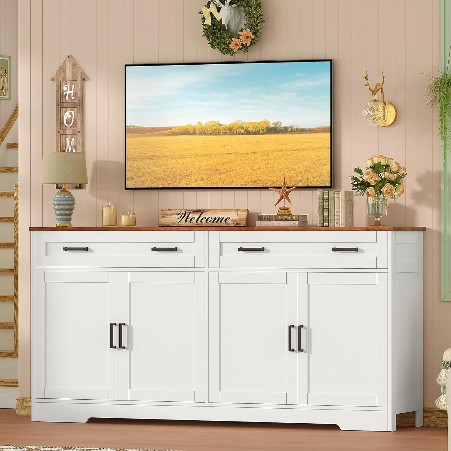Detalle 2 de TEENFON Buffet Cabinet, 2 Drawers, 4 Doors and Adjustable Shelves