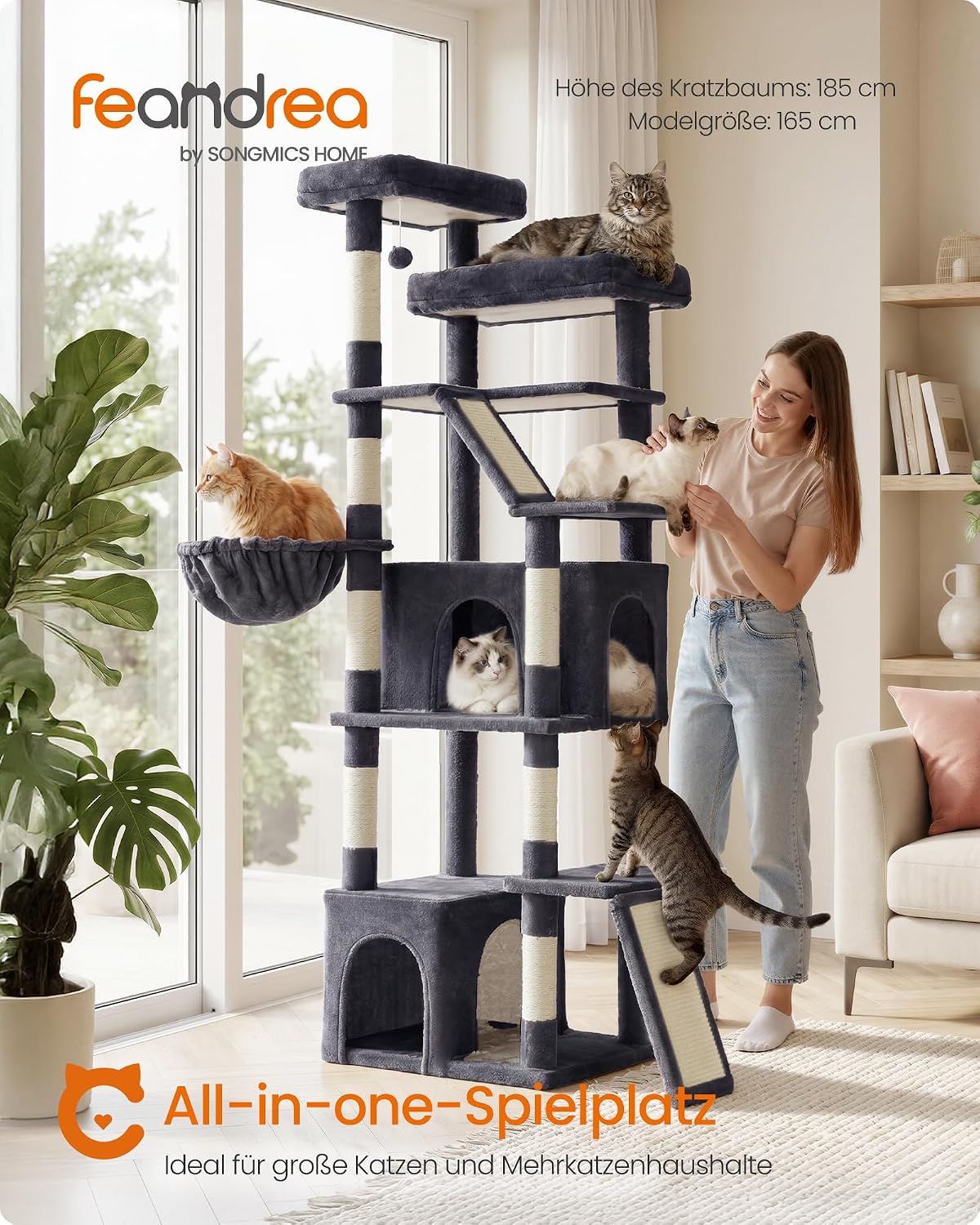Thumbnail 1 de Feandrea Arbre à Chat Haut 184,5 cm – Tour robuste pour grands chats, gris foncé
