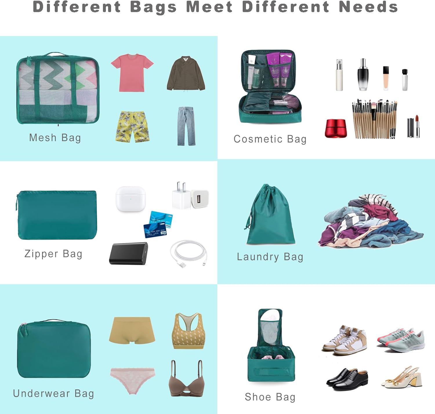 Detalle de BAGAIL 8-teiliger Packwürfel-Set mit Kleidertaschen und Kofferorganizer
