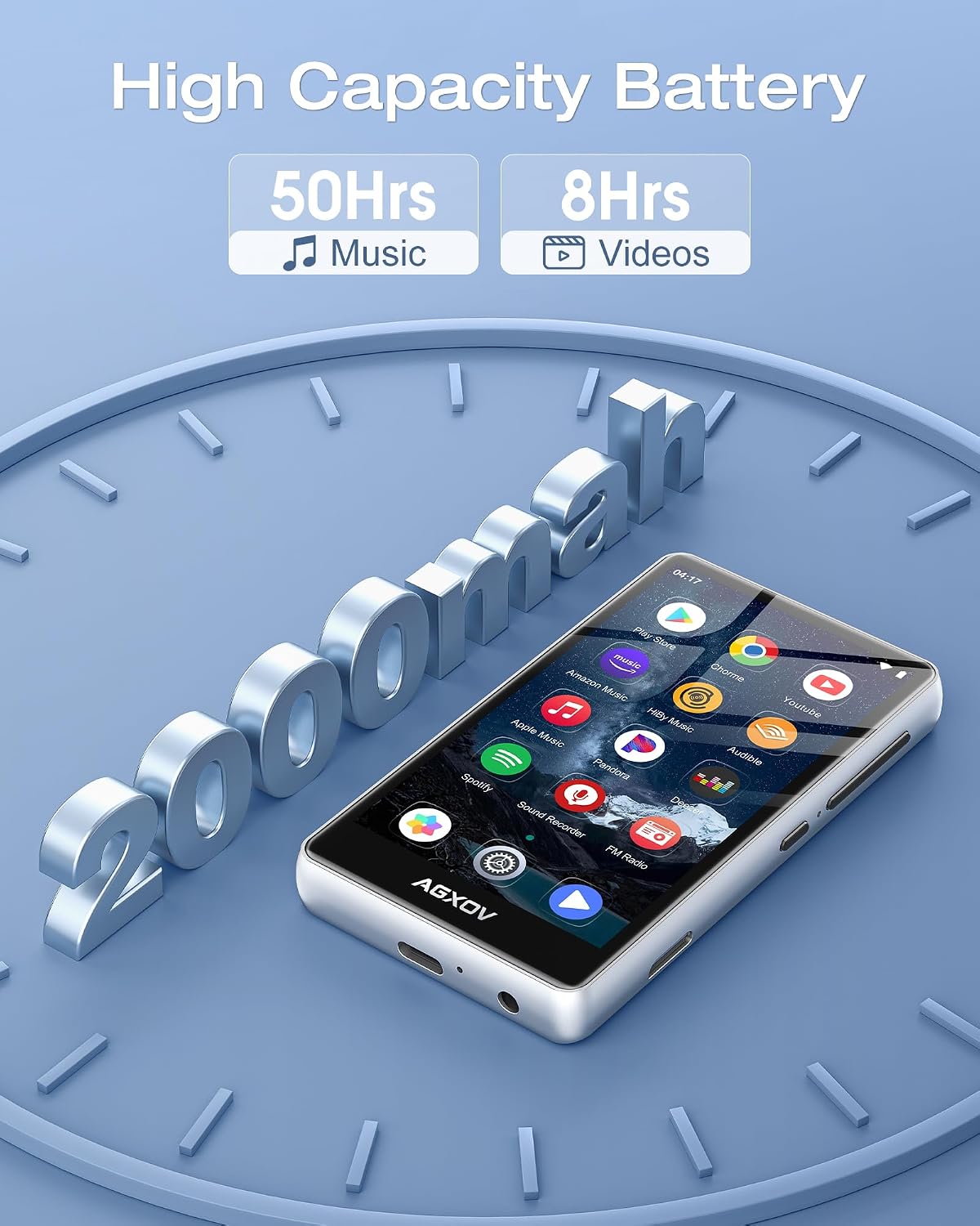 Thumbnail 6 de Lettore MP3 Spotify AGXOV 144 GB con Bluetooth e WiFi, Schermo touch 4,02'' – Silver