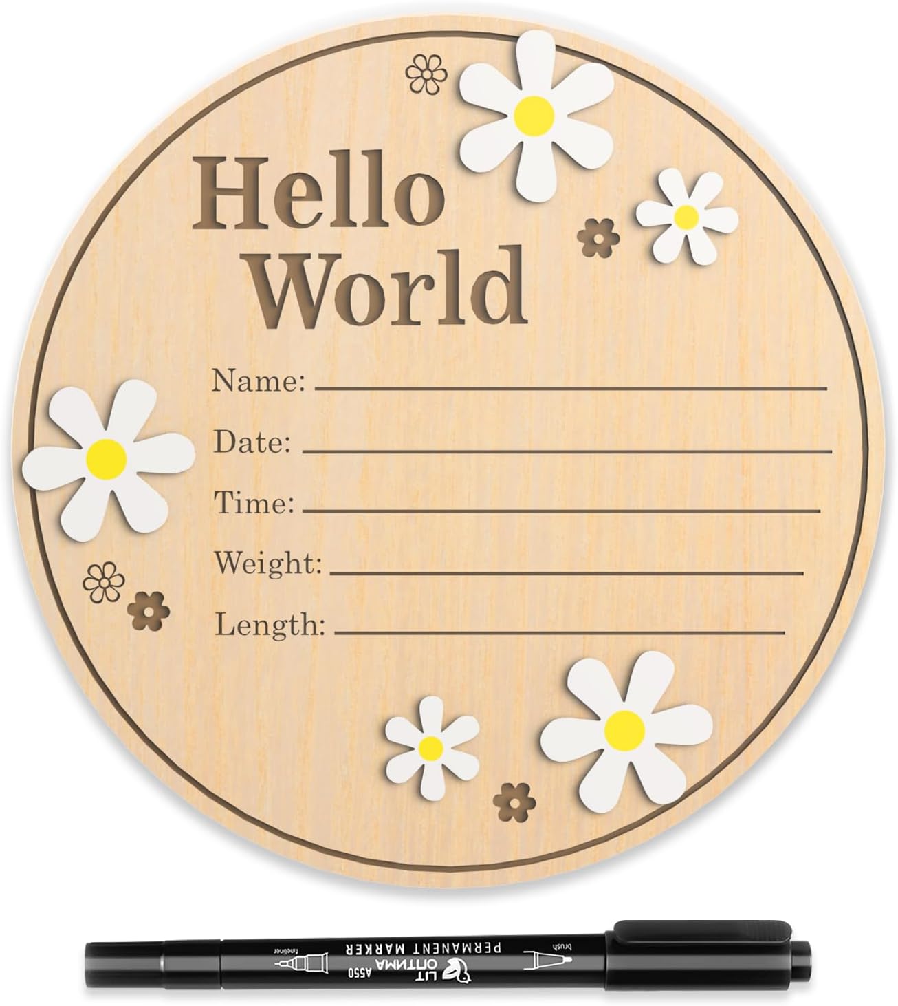 Detalle de Hello World Wooden Baby Birth Announcement Sign, 5.9-Inch