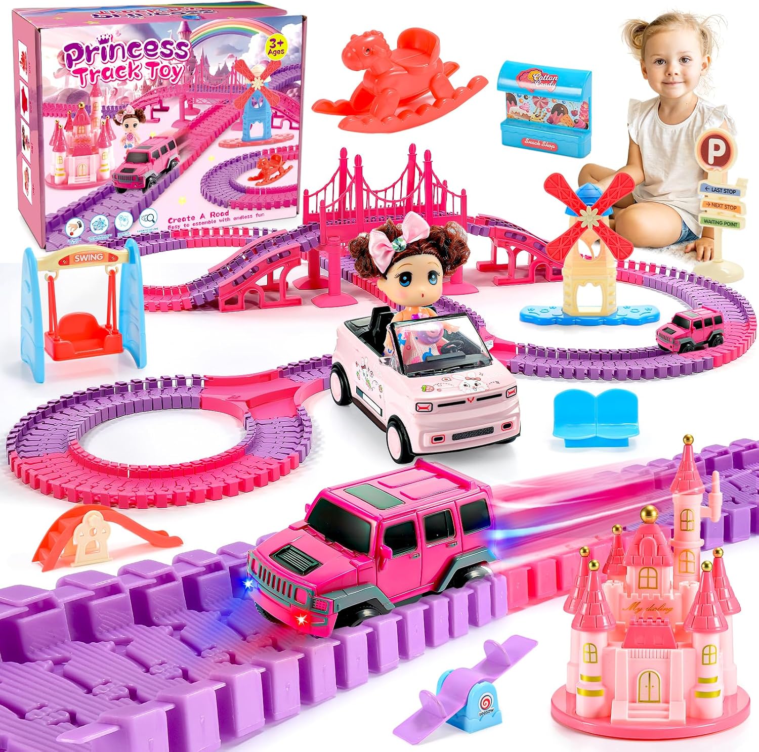 Detalle de iKidiki Regalo Bambina: Pista di Binari e Castello per Bimba 3–8 Anni