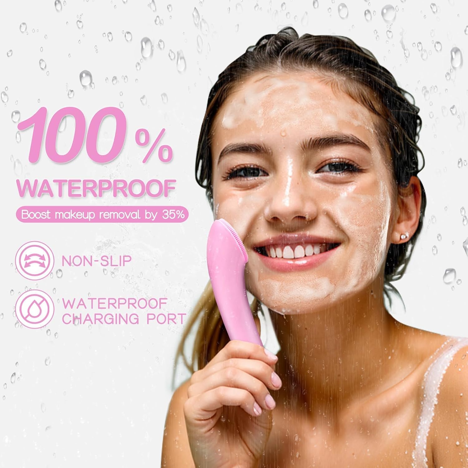 Detalle de PRITECH Facial Cleansing Brush with Heatable Vibrating Massage – Pink