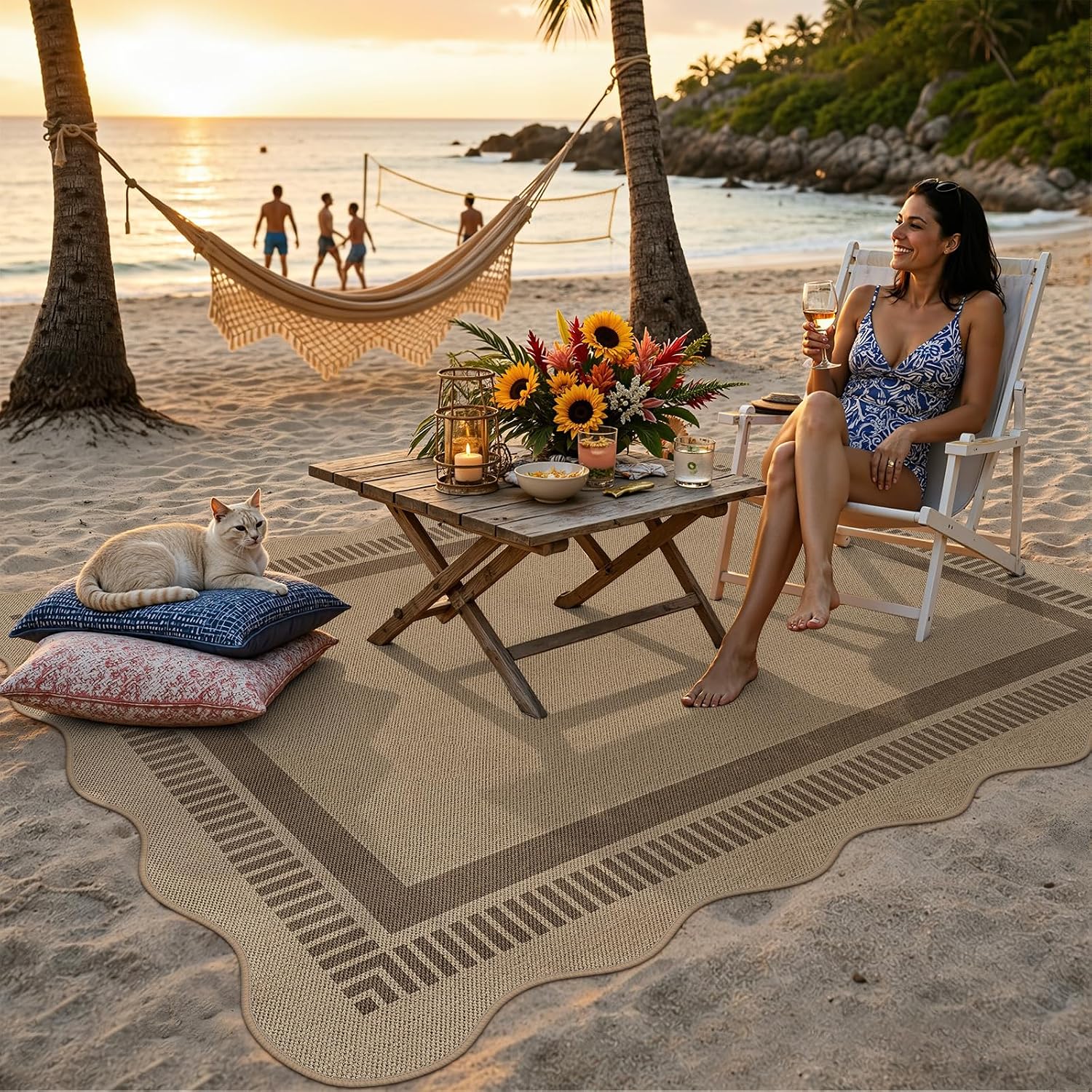 Detalle de Dadasgk LDYUS-A022-Tan-4x6 Scalloped 4' x 6' Indoor Outdoor Rug