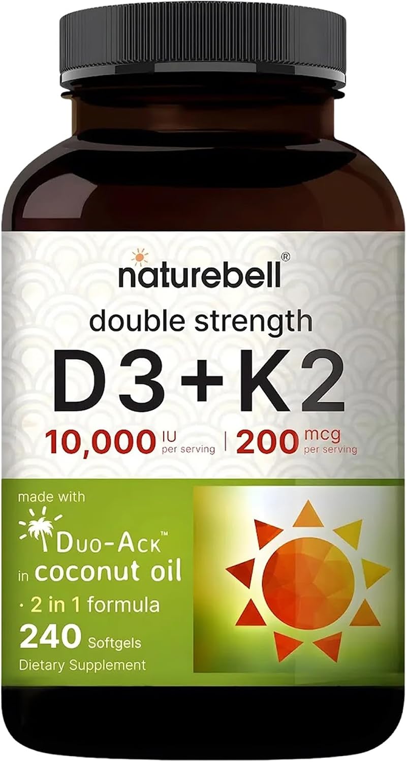 Detalle de NatureBell NB-D3 K2 Vitamin D3 + K2 Softgels, 10,000 IU, 200 mcg, 240 Count