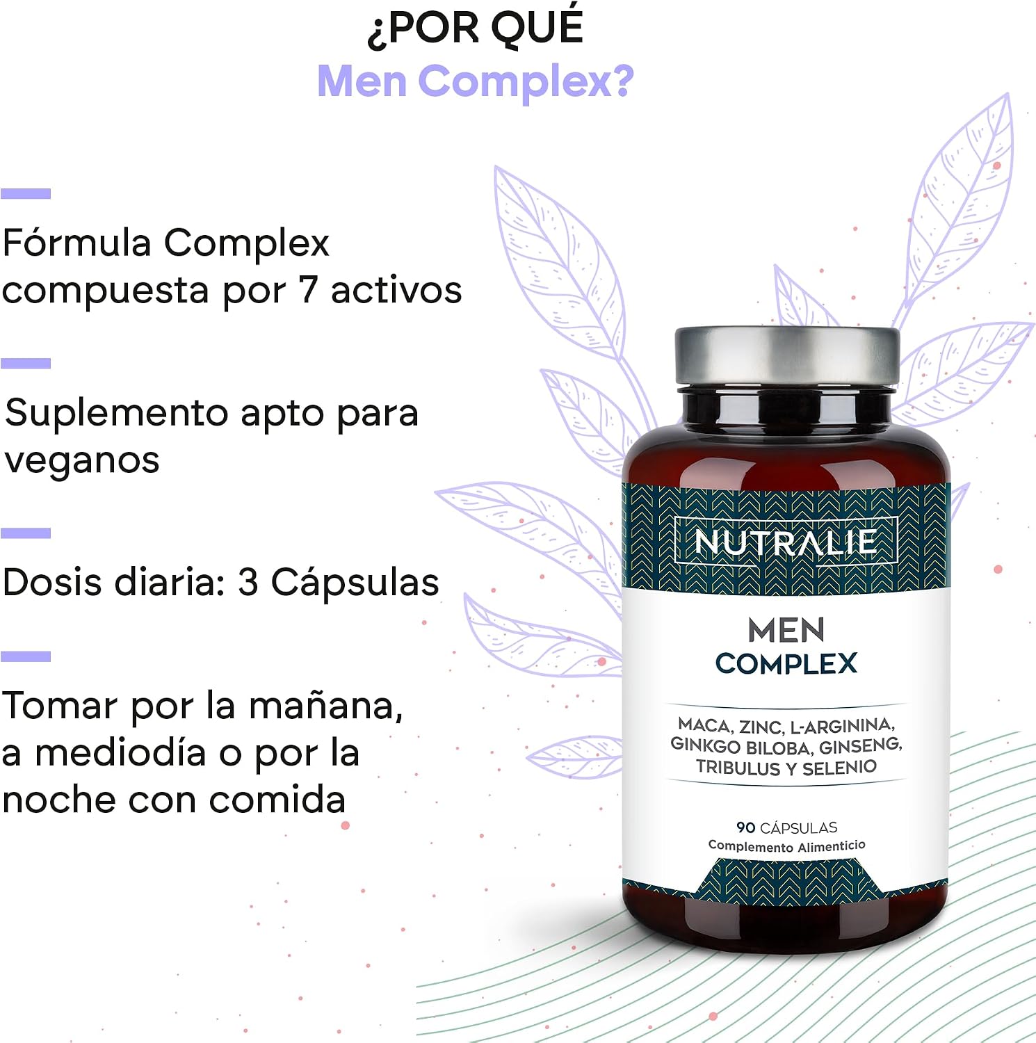 Detalle de Vitaminas Testo Hombre Men Complex 500mg 90 cápsulas
