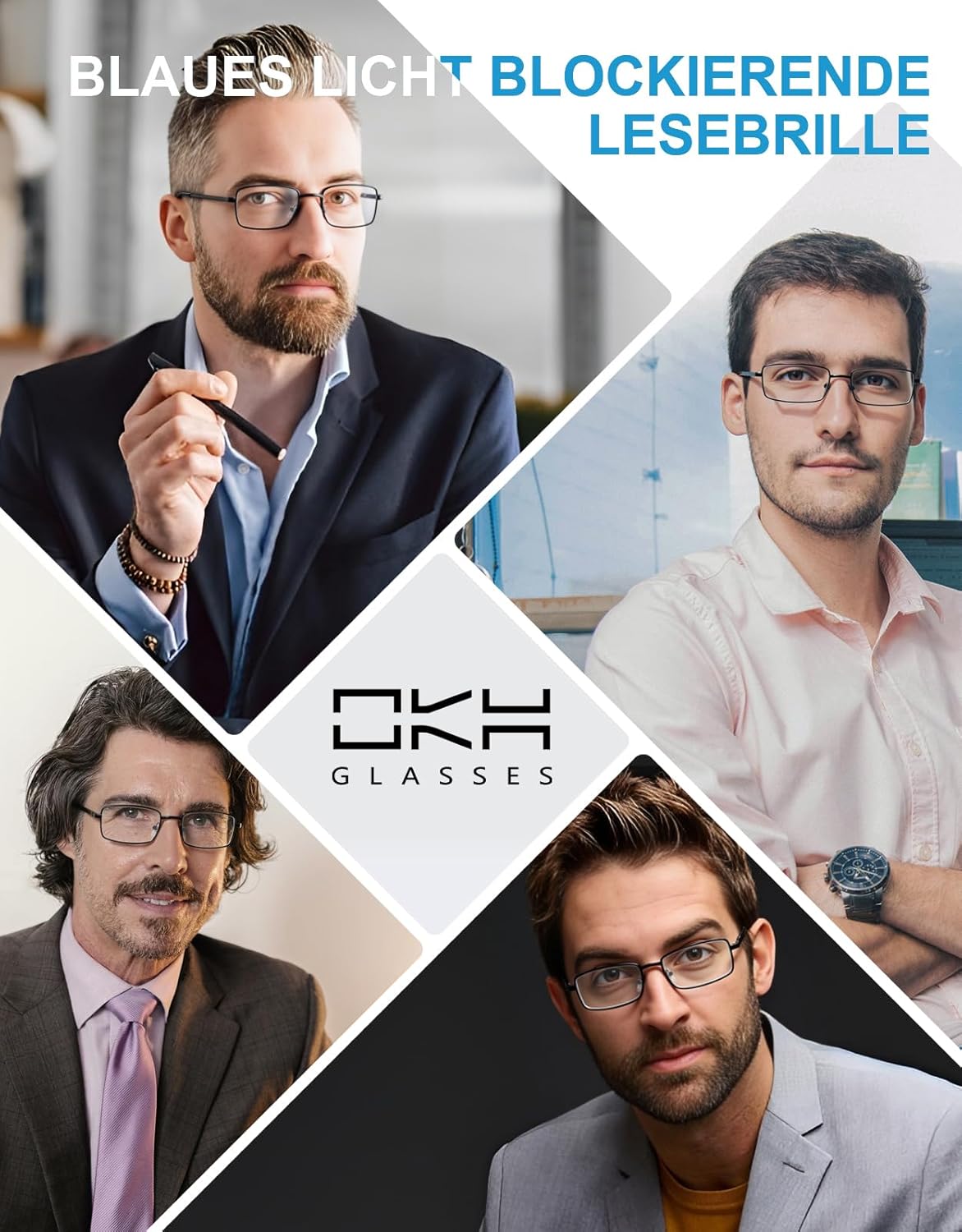 Thumbnail 3 de OKH 4er-Pack Lesebrillen für Männer mit Blaulichtfilter (Metallrahmen, UV400, Federscharnier) – schwarz
