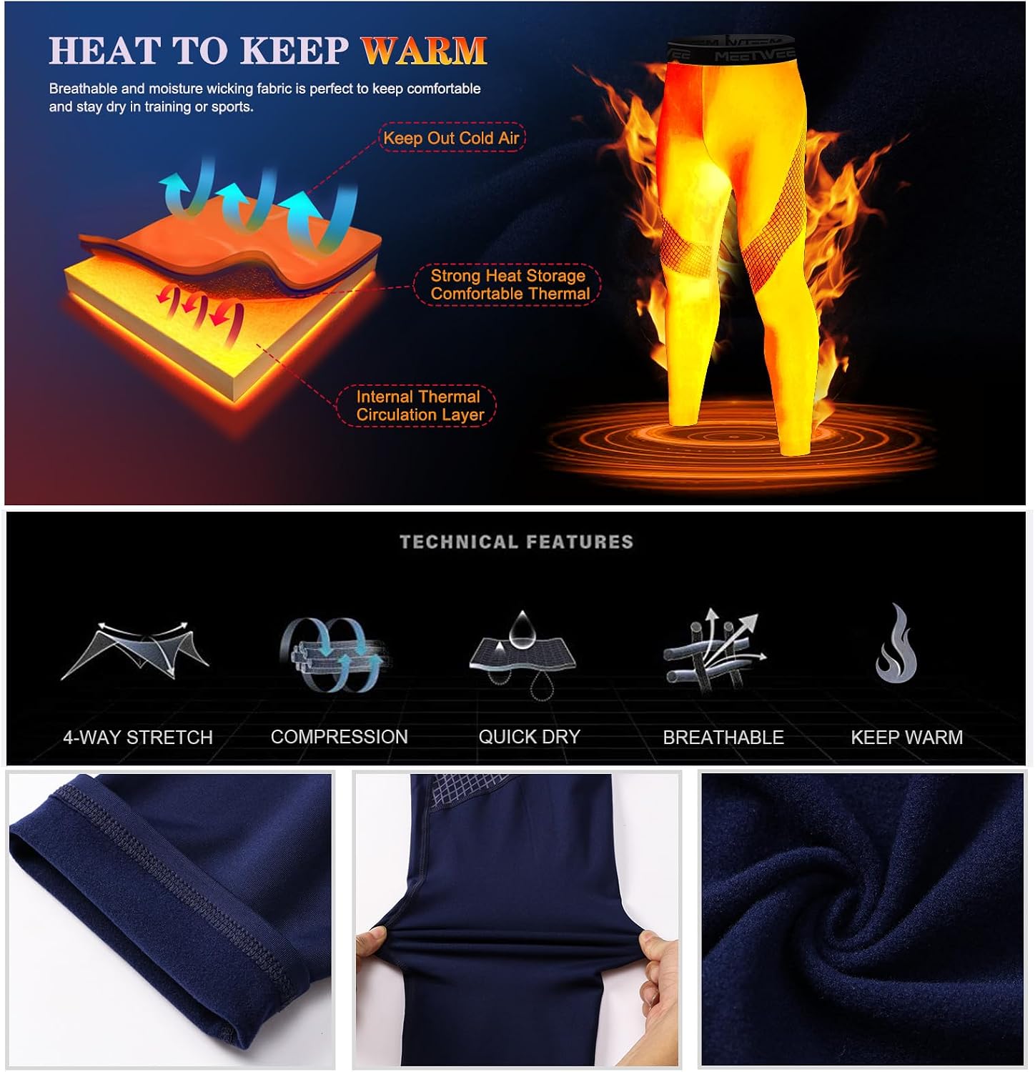Detalle de MEETWEE Pantalon thermique homme