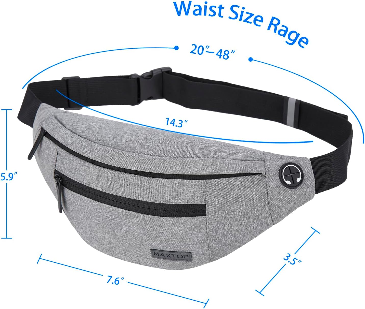 Detalle de MAXTOP Large Bumbag Waist Fanny Pack with Headphone Jack and 4-Zipper Pockets