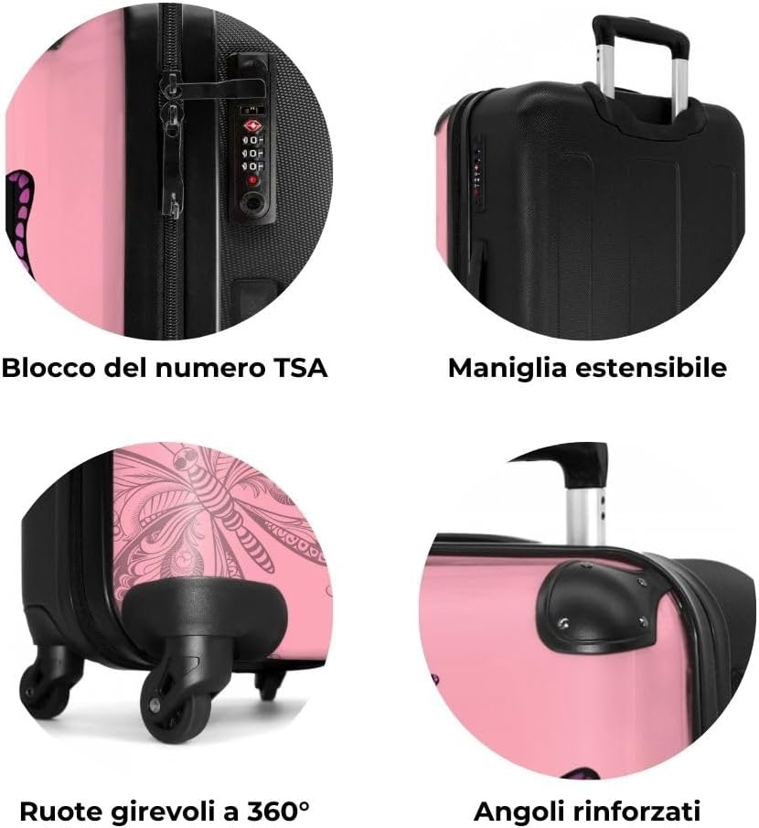 Thumbnail 6 de NoBoringSuitcases.com Valigia grande rigida 67 cm, 72 L, 4 ruote girevoli – stile Farfalla rosa