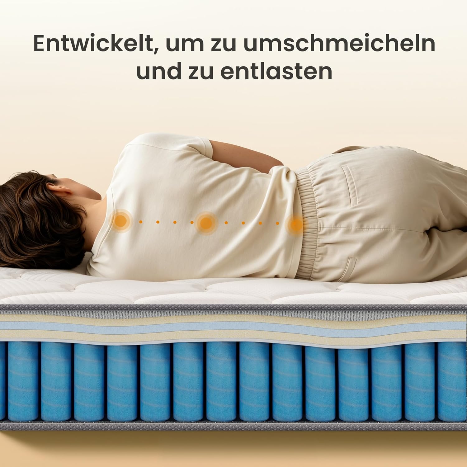 Detalle de TXO Matratze 90x200 H3 – Rollmatratze mit Taschenfederkern und 7-Zonen-Komfort