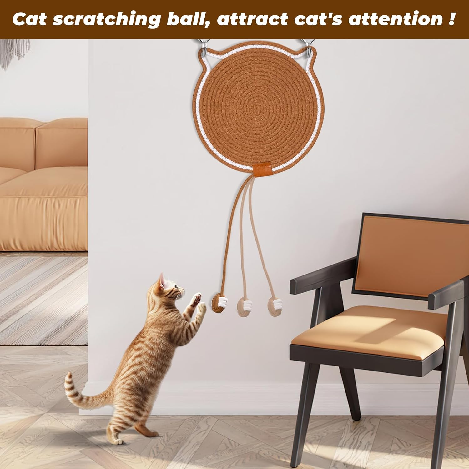 Detalle 2 de Katzenkratzbrett mit Ball Khaki 36 cm