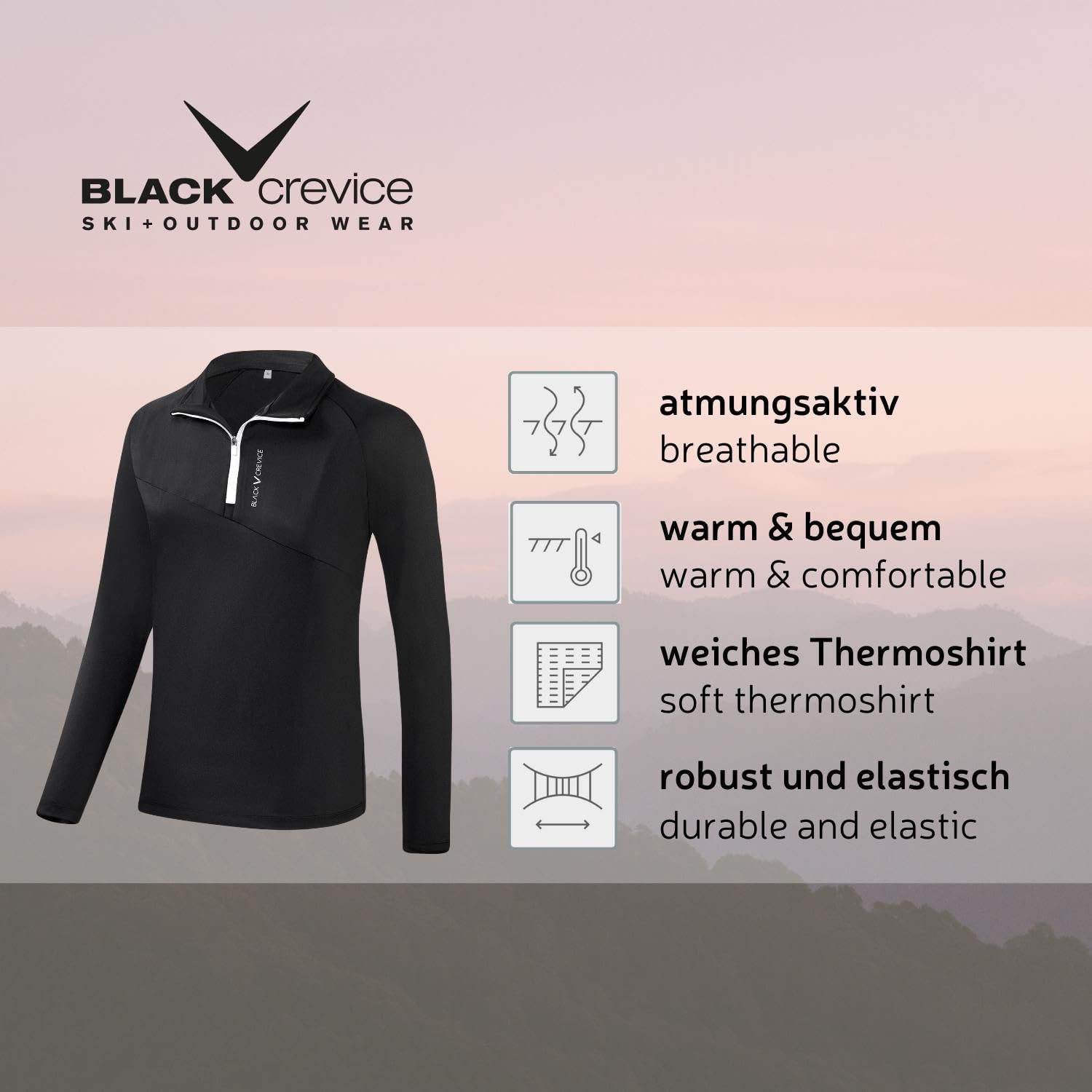 Thumbnail 1 de Black Crevice Maglia Funzionale Zip Donna – Maglia termica sportiva in poliestere-elastan
