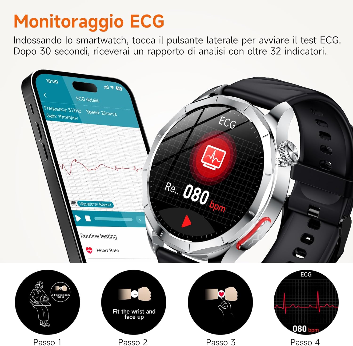Detalle 2 de Lgnitek 2026 Smartwatch Uomo con ECG, HRV e Monitoraggio Salute – AMOLED 1,43