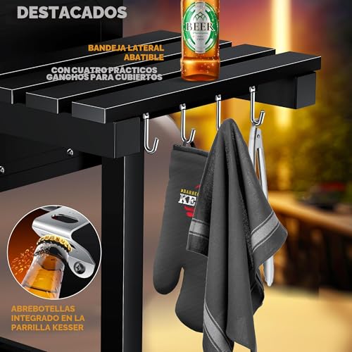 Thumbnail 7 de KESSER Parilla de Carbón con Carrito y Tapa: tamaño XL, tapa con termómetro y almacenamiento práctico
