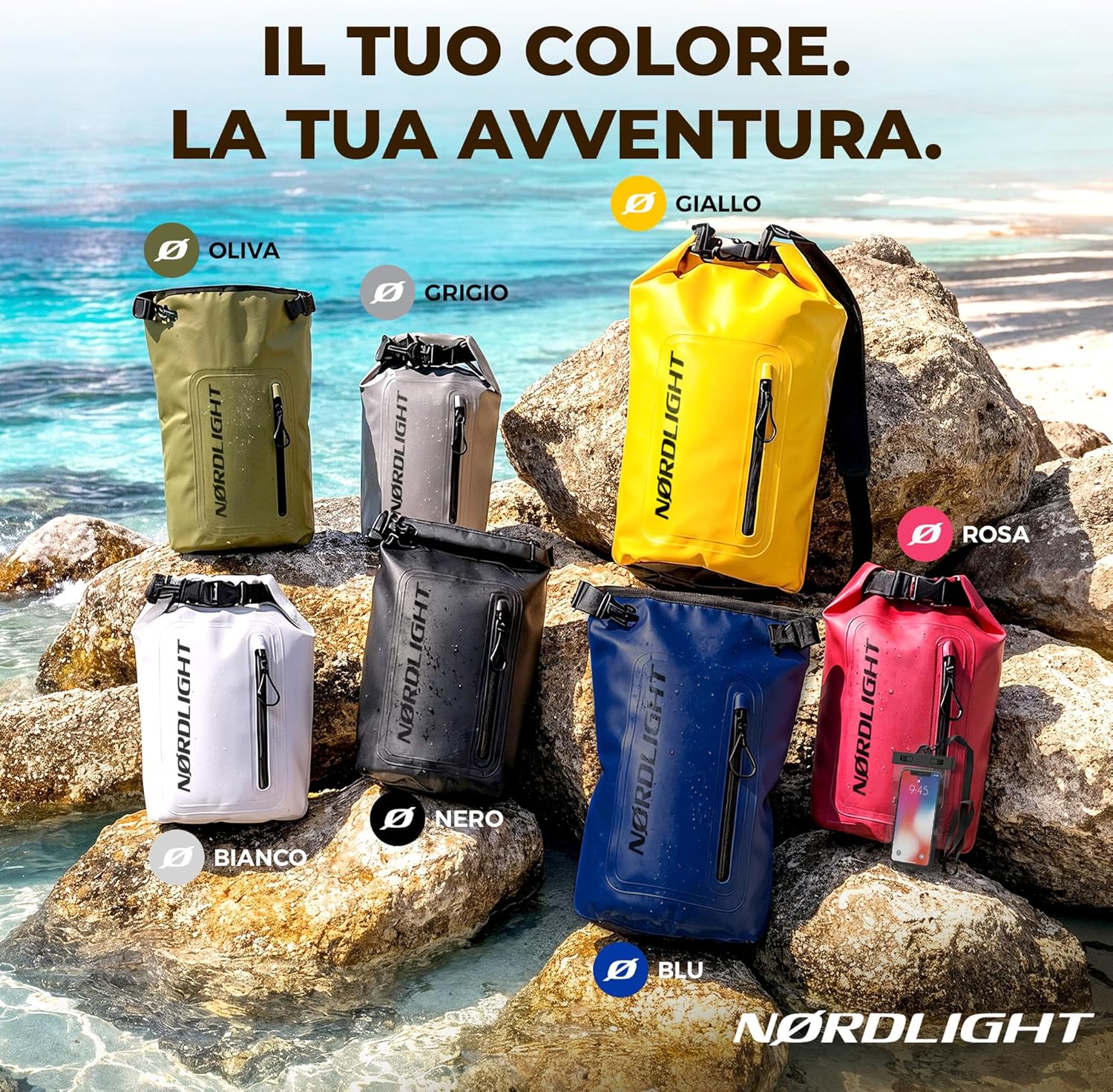 Detalle 2 de Nordlight Dry Bag Sacca impermeabile da 30 litri con custodia per cellulare e chiusura arrotolabile