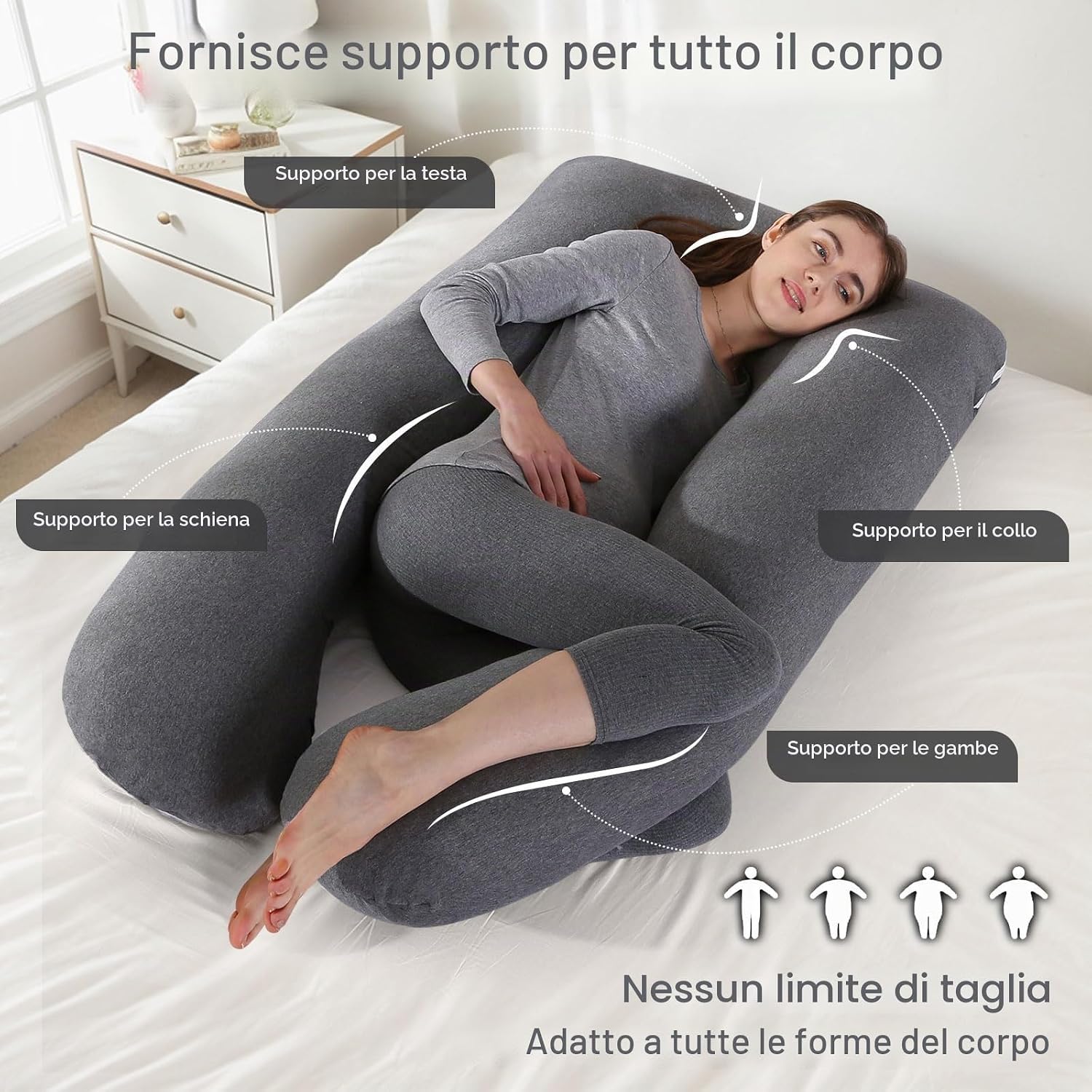 Thumbnail 1 de Cuscino Gravidanza e Allattamento a Forma di U in Cotone 145 x 70 cm – Federa Sfoderabile