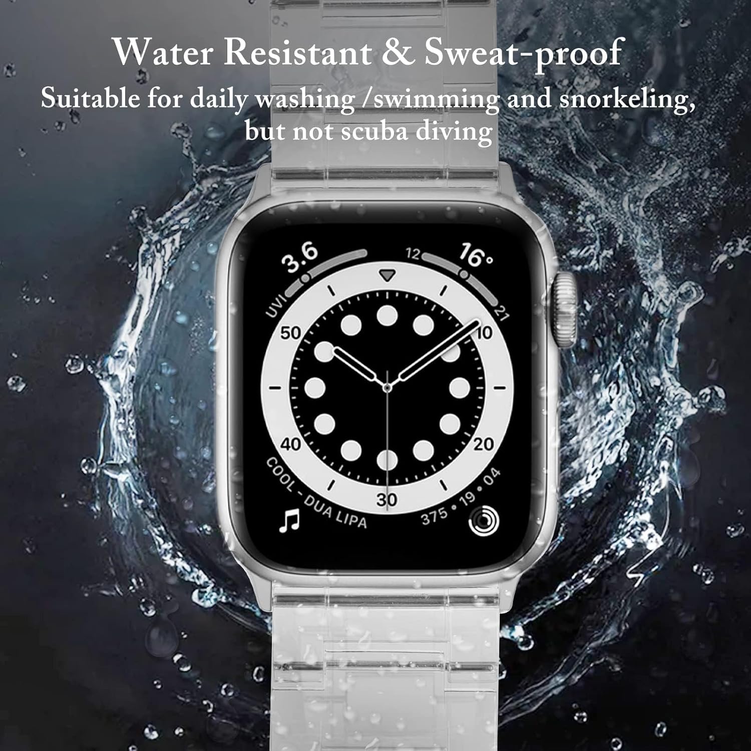 Detalle 2 de V.R.HOPE Harz Armband für Apple Watch – Transparent-Silber, 38–46 mm