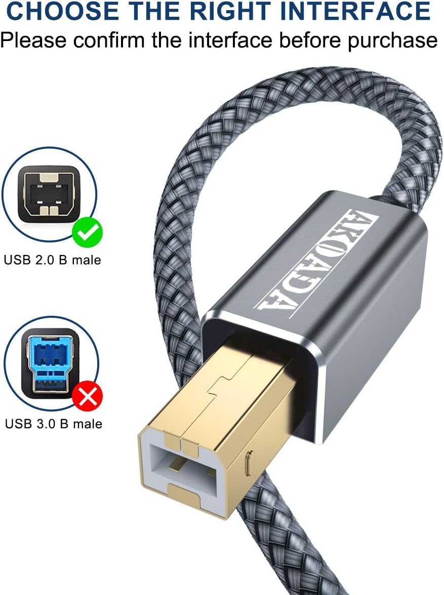 Thumbnail 1 de AkoaDa USB Druckerkabel 10ft – USB 2.0 B zu A Kabel für HP, Canon, Dell, Epson, Lexmark, Xerox u. a.