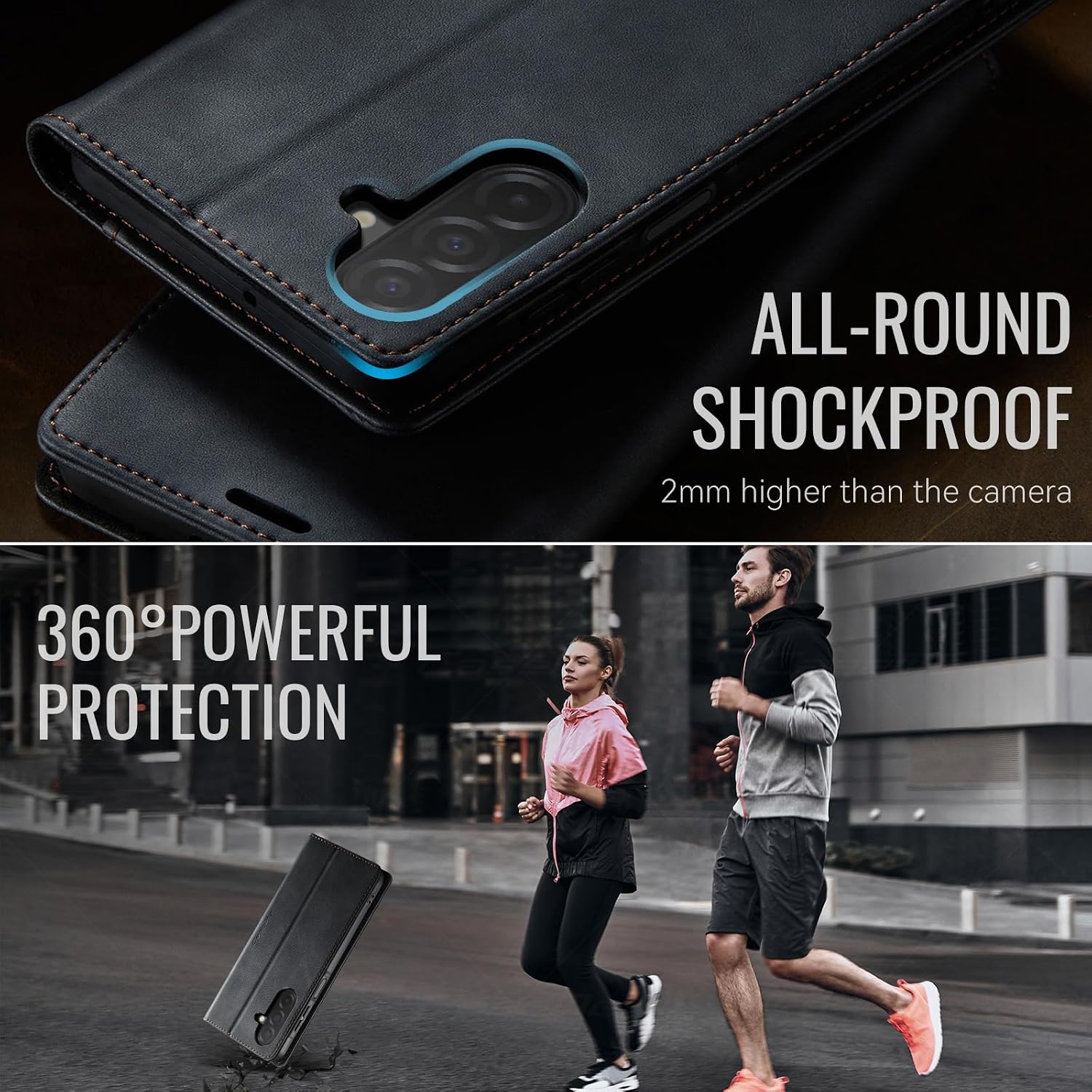Detalle de Lonjanfon Lederflip-Hülle für Samsung Galaxy A26 5G – RFID Wallet Case Schwarz