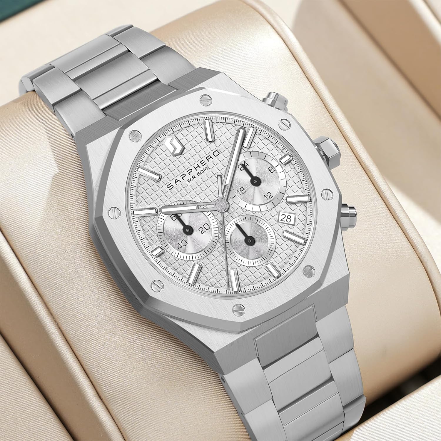 Detalle de SAPPHERO Orologi Uomo ottagonale 10ATM impermeabile al quarzo in acciaio inox