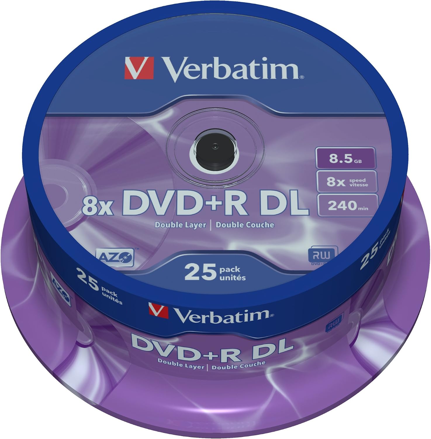 Detalle de Verbatim 43757 DVD+R DL 8x, matowe srebrne płyty do nagrywania, 25 szt.