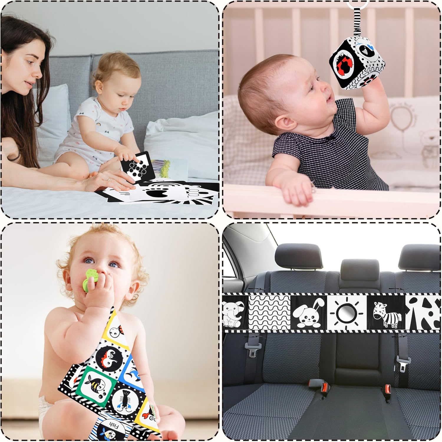 Thumbnail 4 de HappyKidsClub Jouet livre en tissu Montessori noir et blanc + hochet et tapis à froisser (0 à 12 mois)