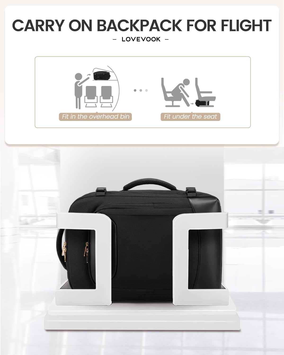 Thumbnail 2 de LOVEVOOK 40L Travel Backpack for Women & Men (TSA Personal Item) with Waterproof Compartments and Laptop Sleeve, Black