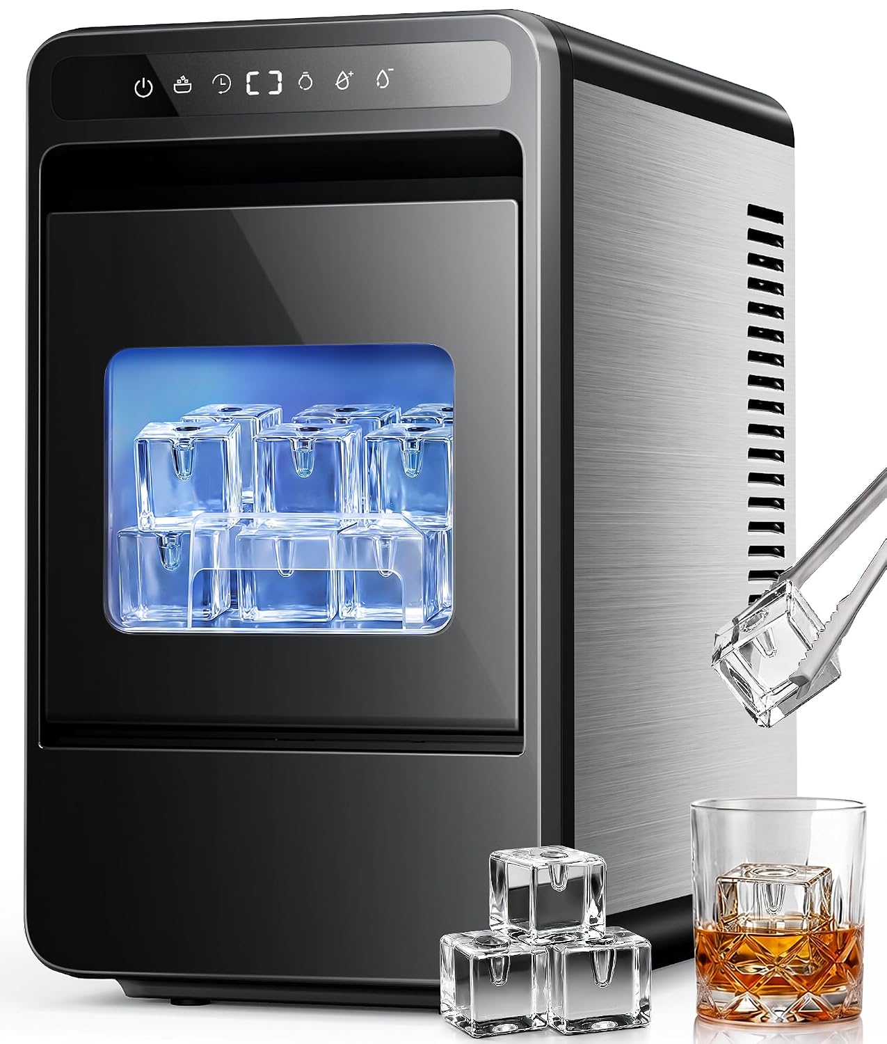 Detalle de EXNOS KIC-005 Clear Ice Maker, 1.6-Inch Cubes, 10 Size Settings