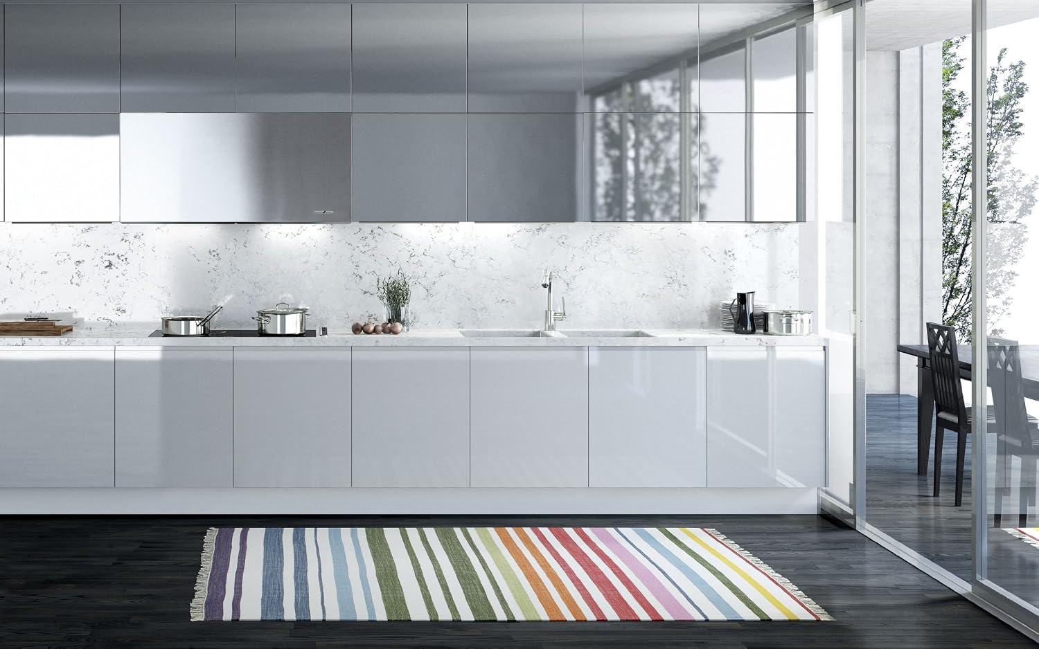 Detalle de RugVista Rainbow Stripe Rug, 140 x 200 cm, Handwoven Cotton, Low Pile