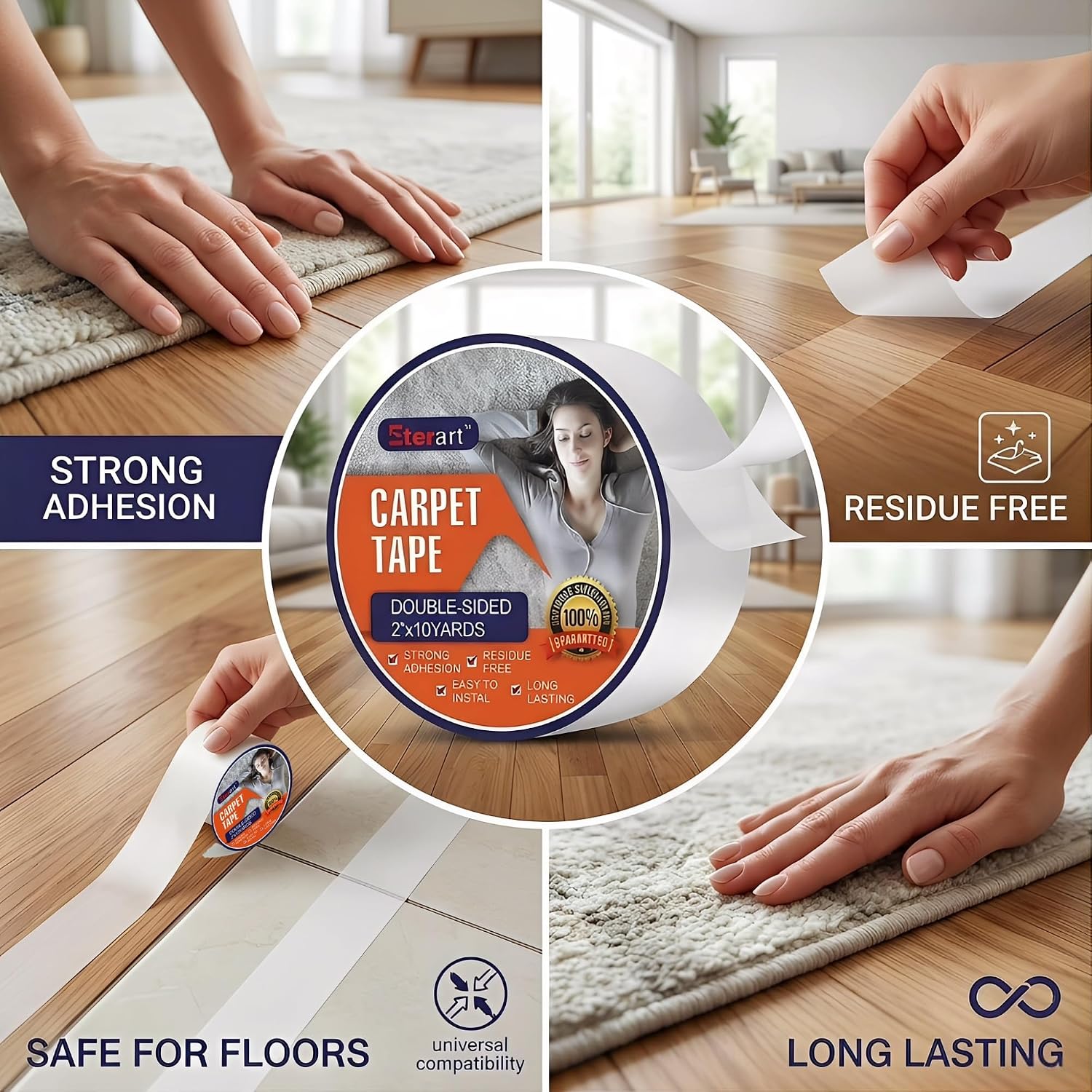 Detalle 2 de ETERART 438056951 Double-Sided Carpet Tape, 2" x 10 Yards, Silicone Adhesive