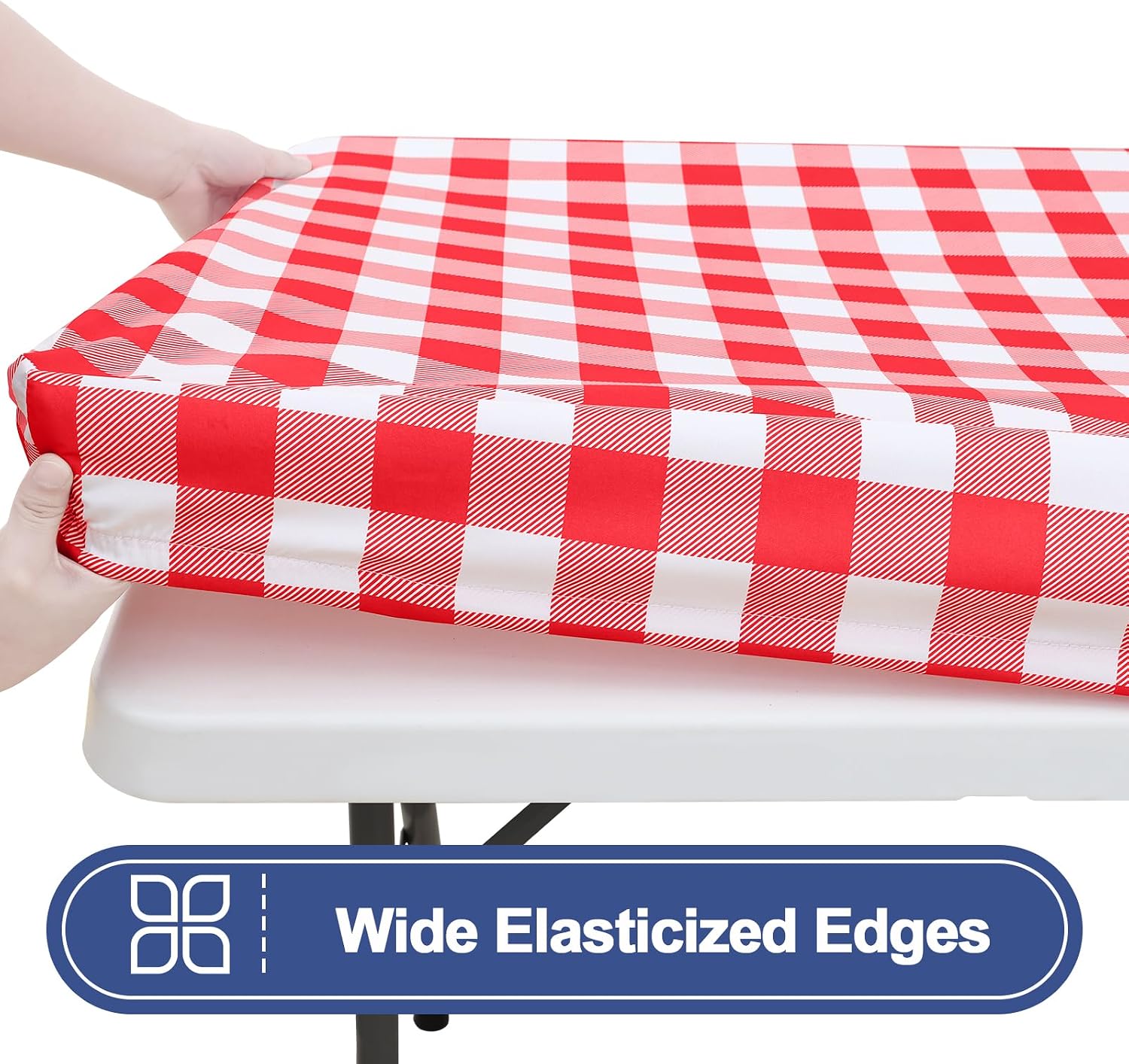 Detalle 2 de Smiry Picnic Table Cover Set (Red & White Buffalo Plaid) with Bench Covers for 8-Foot Rectangle Tables