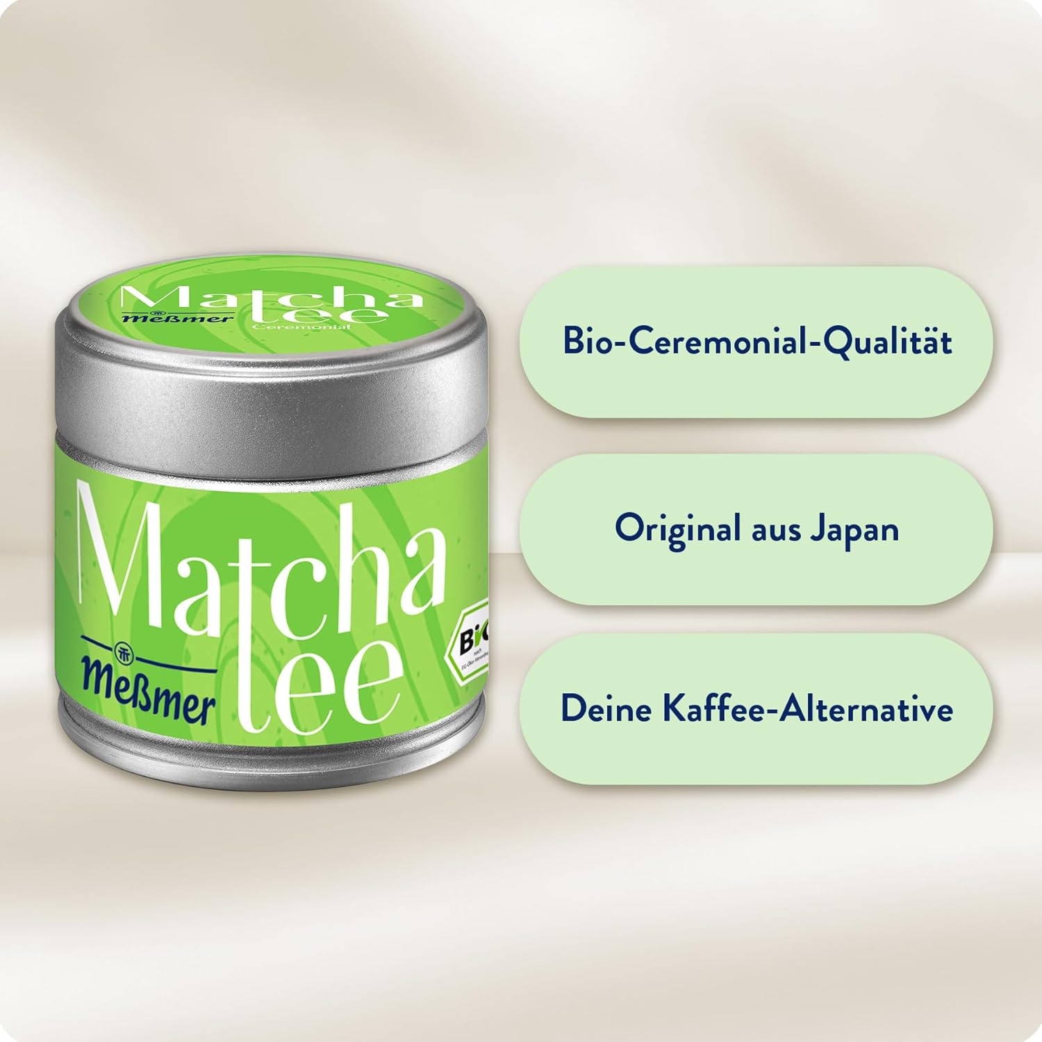 Detalle de Meßmer BIO Matcha (Ceremonial Qualität aus Japan) – fein vermahlenes Grünteepulver, 30 g Dose