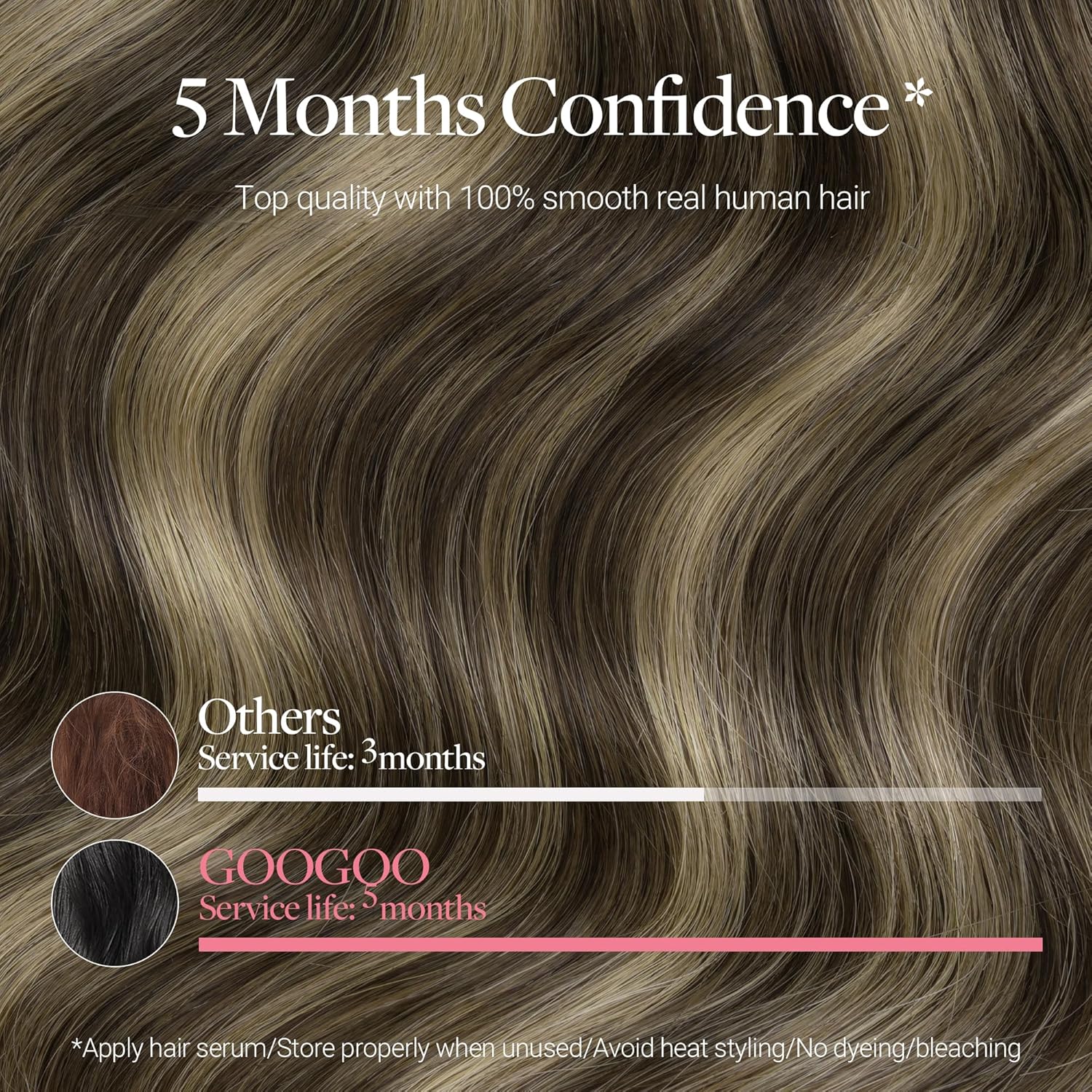 Thumbnail 3 de GOO GOO Clip in Echthaar Extensions 45 cm, 120 g, 7 Stück – Echthaar Clip-Extensions in 4/26/4 Schokobraun bis Honigblond