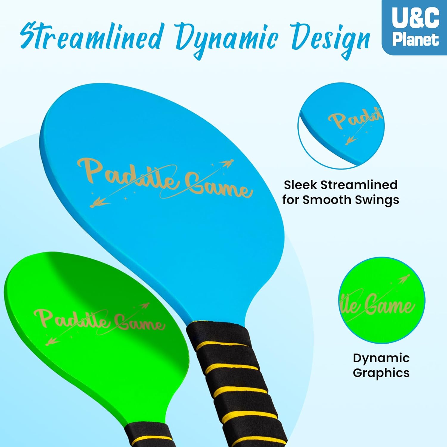 Detalle de U&C Planet Beachball Set: Wooden Paddle Ball Game for Family Fun