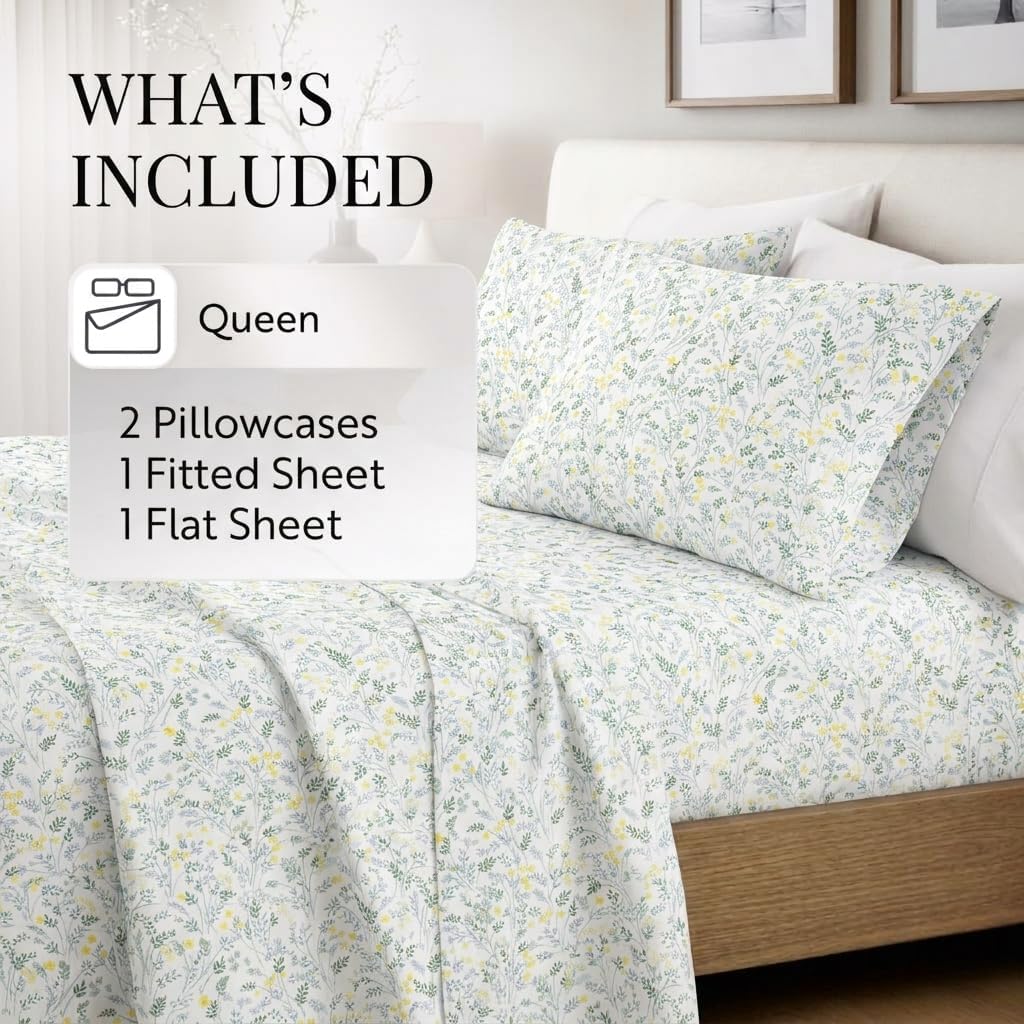 Detalle de Linen Market Patterned Microfiber Queen Sheet Set 4 Piece – Oeko-TEX Certified Ultra Soft & Wrinkle-Free