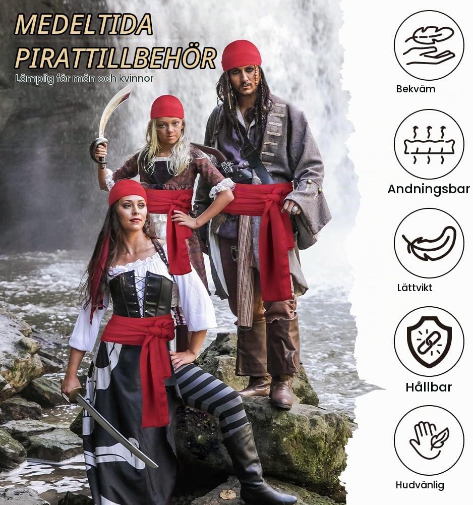 Thumbnail 3 de Alaoo pirattillbehör med bandana, ögonlapp, bälte och midjekedja