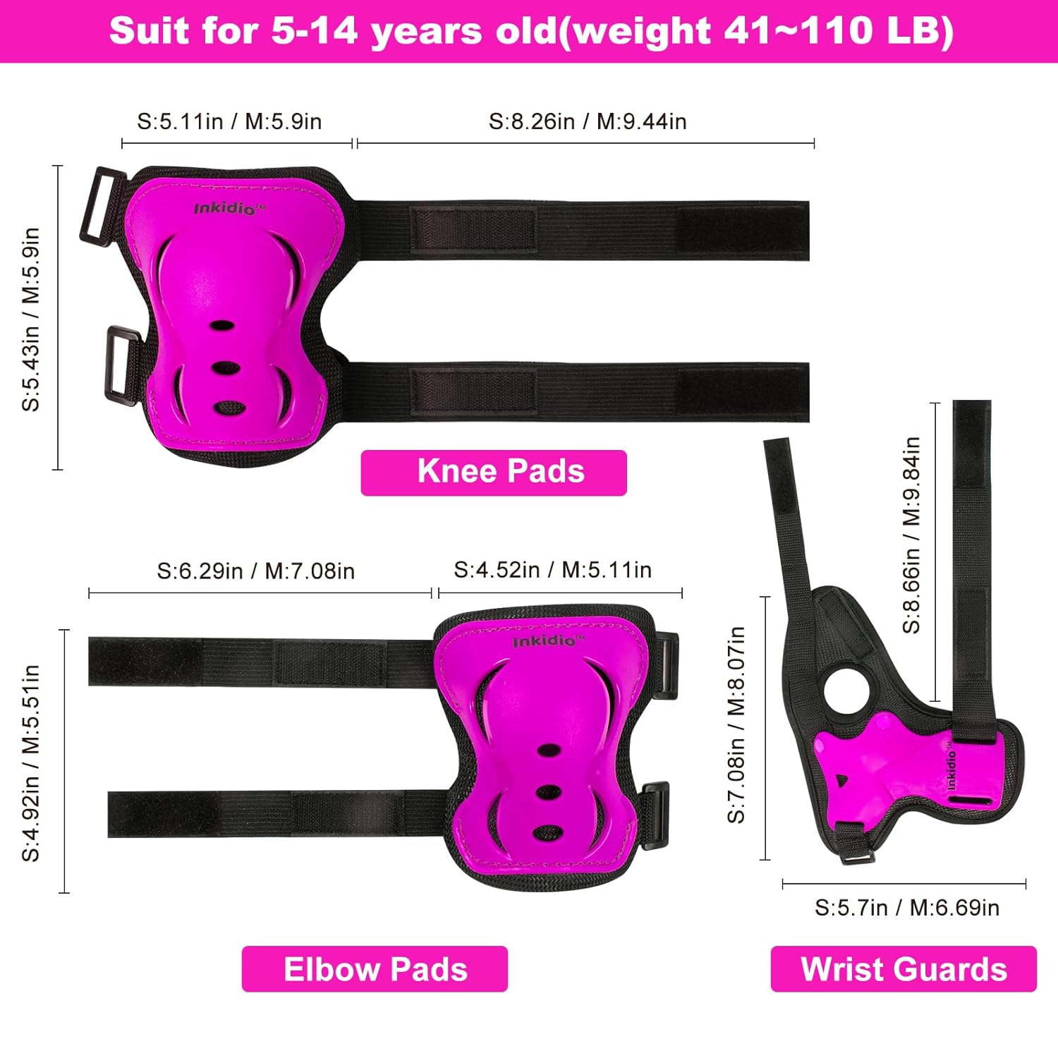 Thumbnail 6 de Inkidio Kinder-Schutzausrüstungs-Set mit Knieschonern, Ellbogenschonern und Handgelenkschonern (XS, S, M)