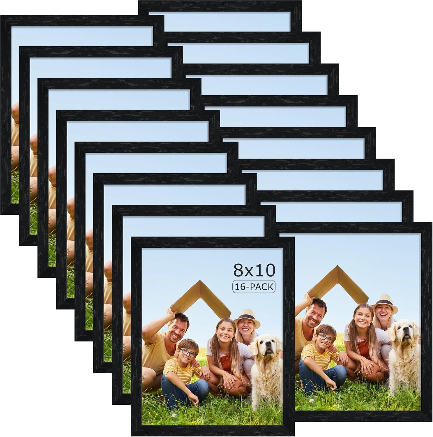 Detalle de Wiscet 8x10 Picture Frame Set of 16 — Black Woodgrain, HD Plexiglass